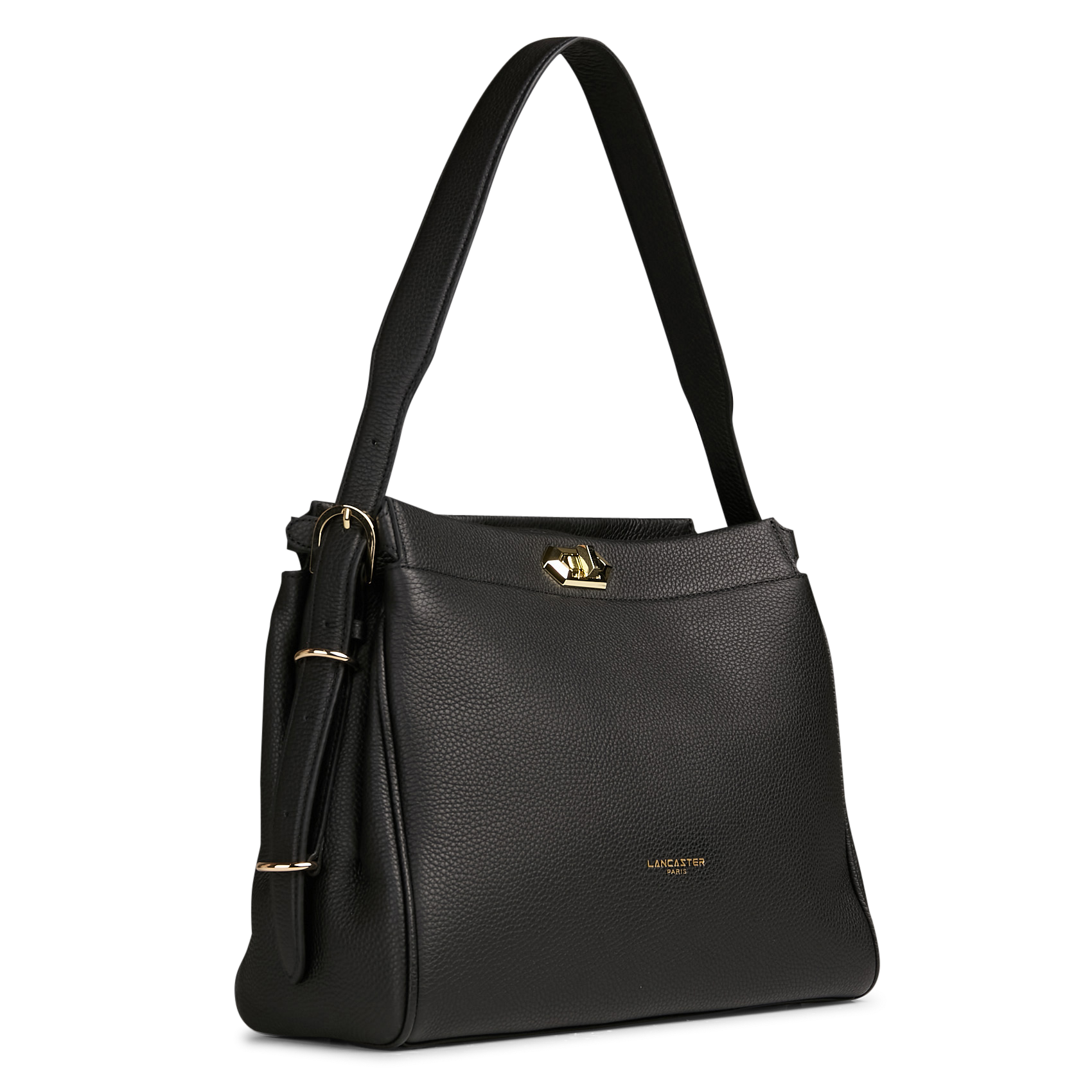 Hobo bag with grained leather clasp LANCASTER PARIS Black