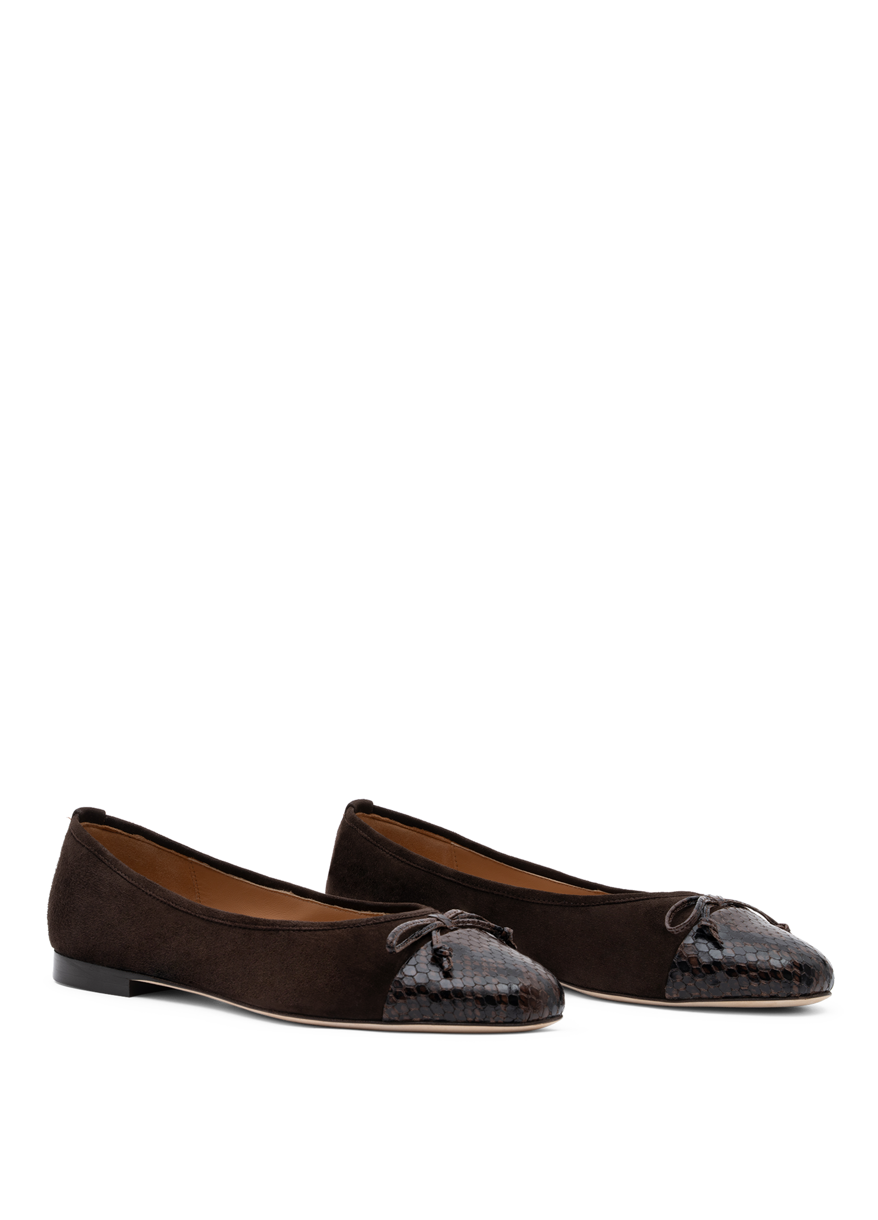 Snake print leather ballerina flats PARALLELE PARIS Brown