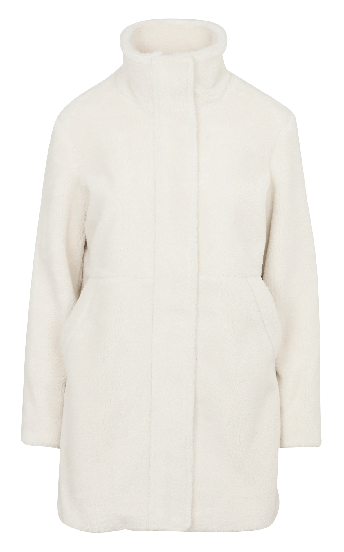 Straight coat with high collar teddy ONE STEP White