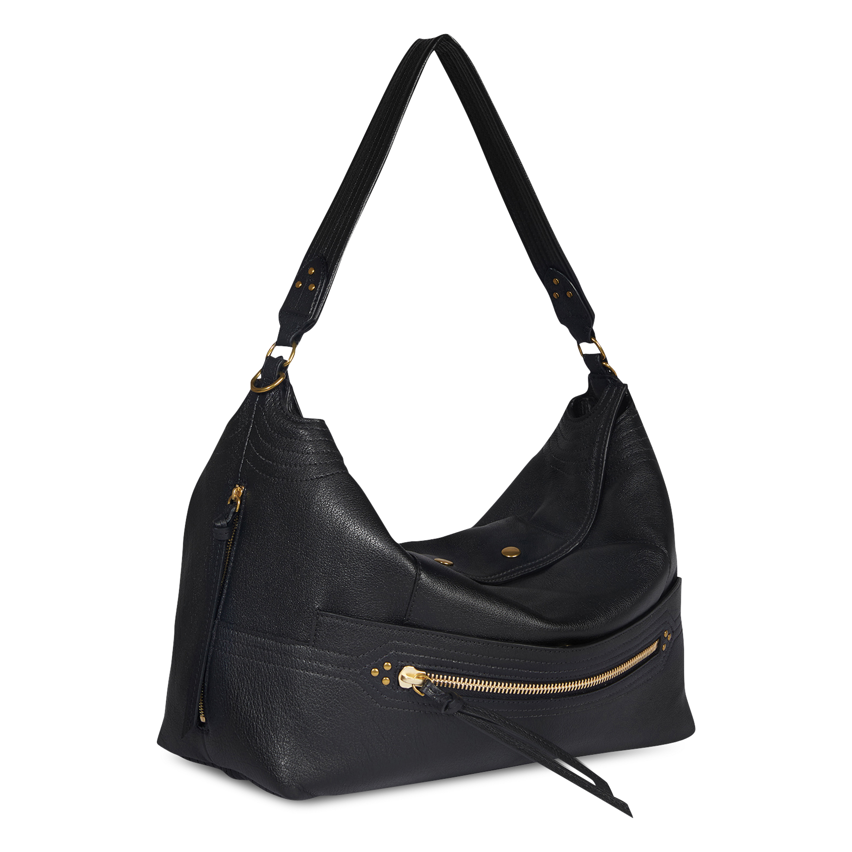 Tasche mit großem hobo-Stil aus einfarbigem Leder JEROME DREYFUSS Schwarz