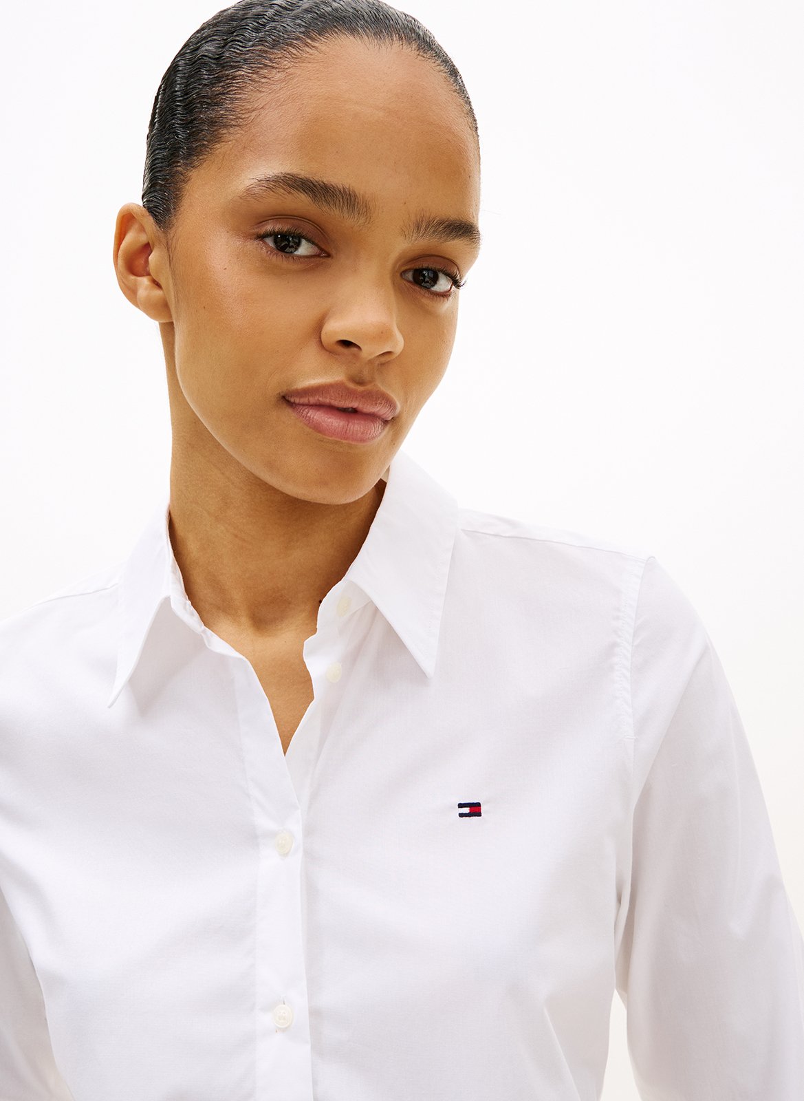 Chemise droite en coton mélangé TOMMY HILFIGER Blanc