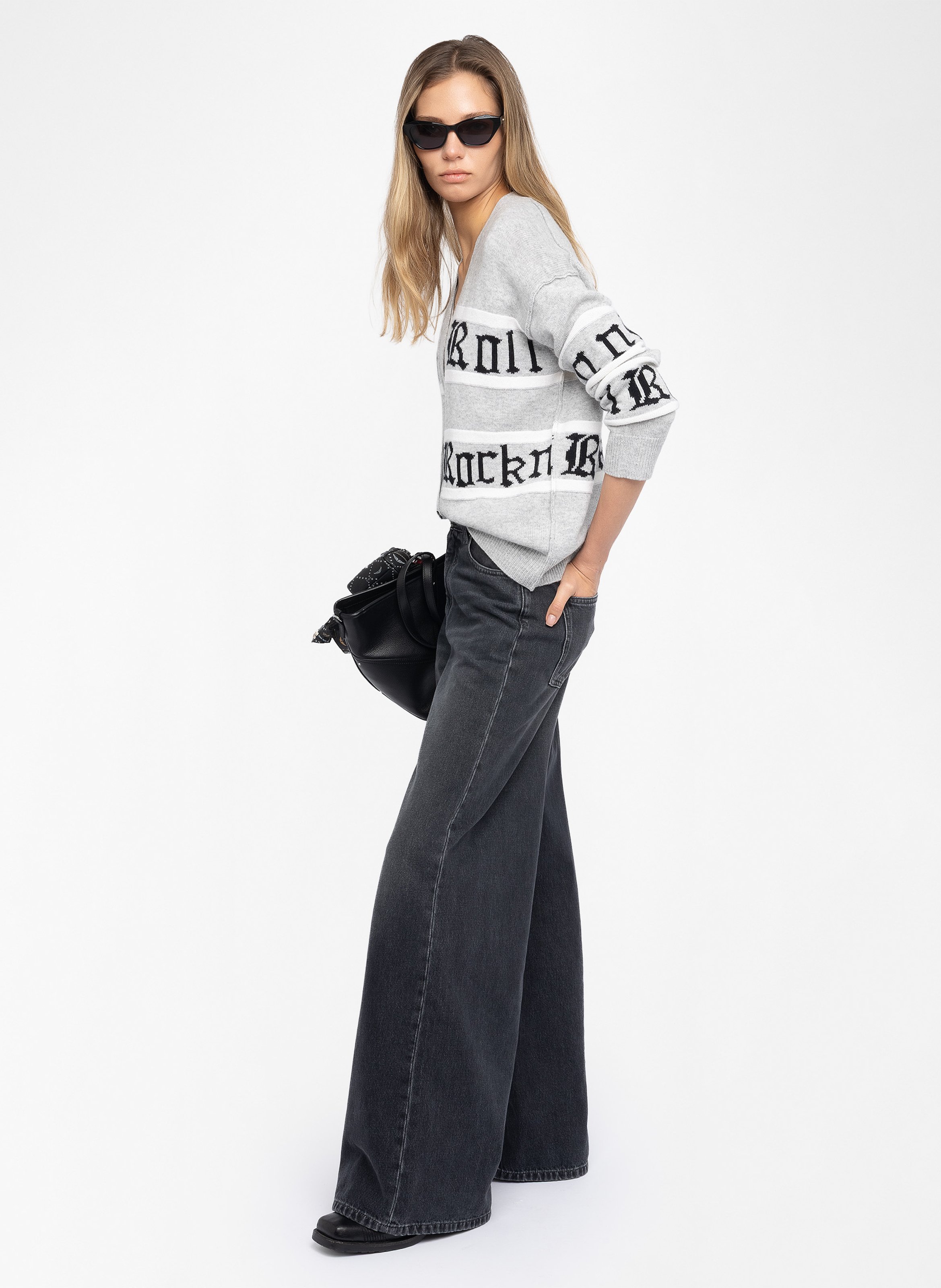 Ruime cardigan met print in wol en kasjmier ZADIG&VOLTAIRE Grijs