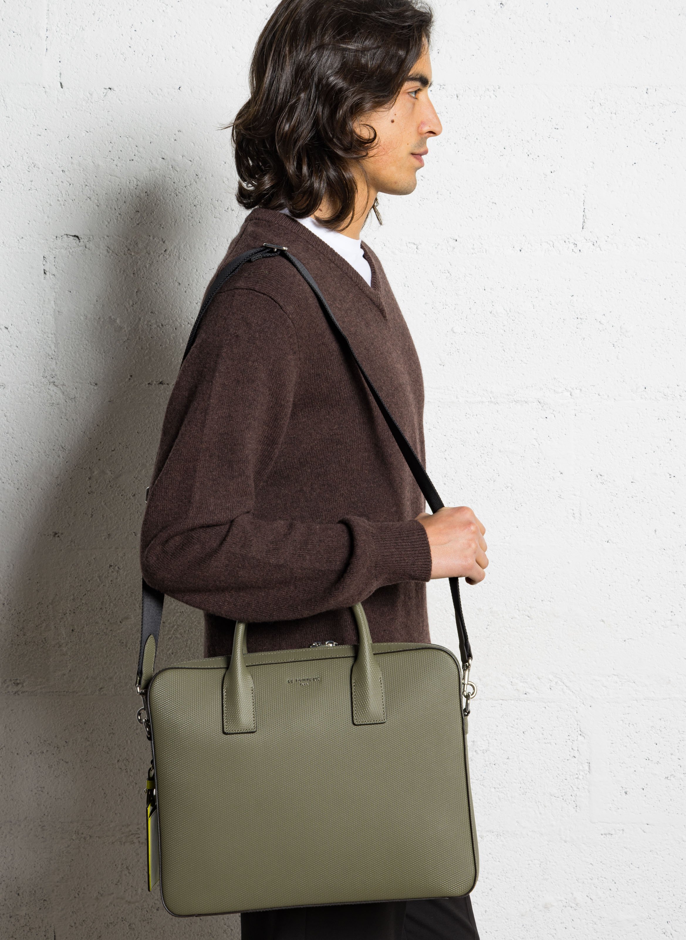 Slanke documenthouder van 14&quot; in leer LE TANNEUR Groen