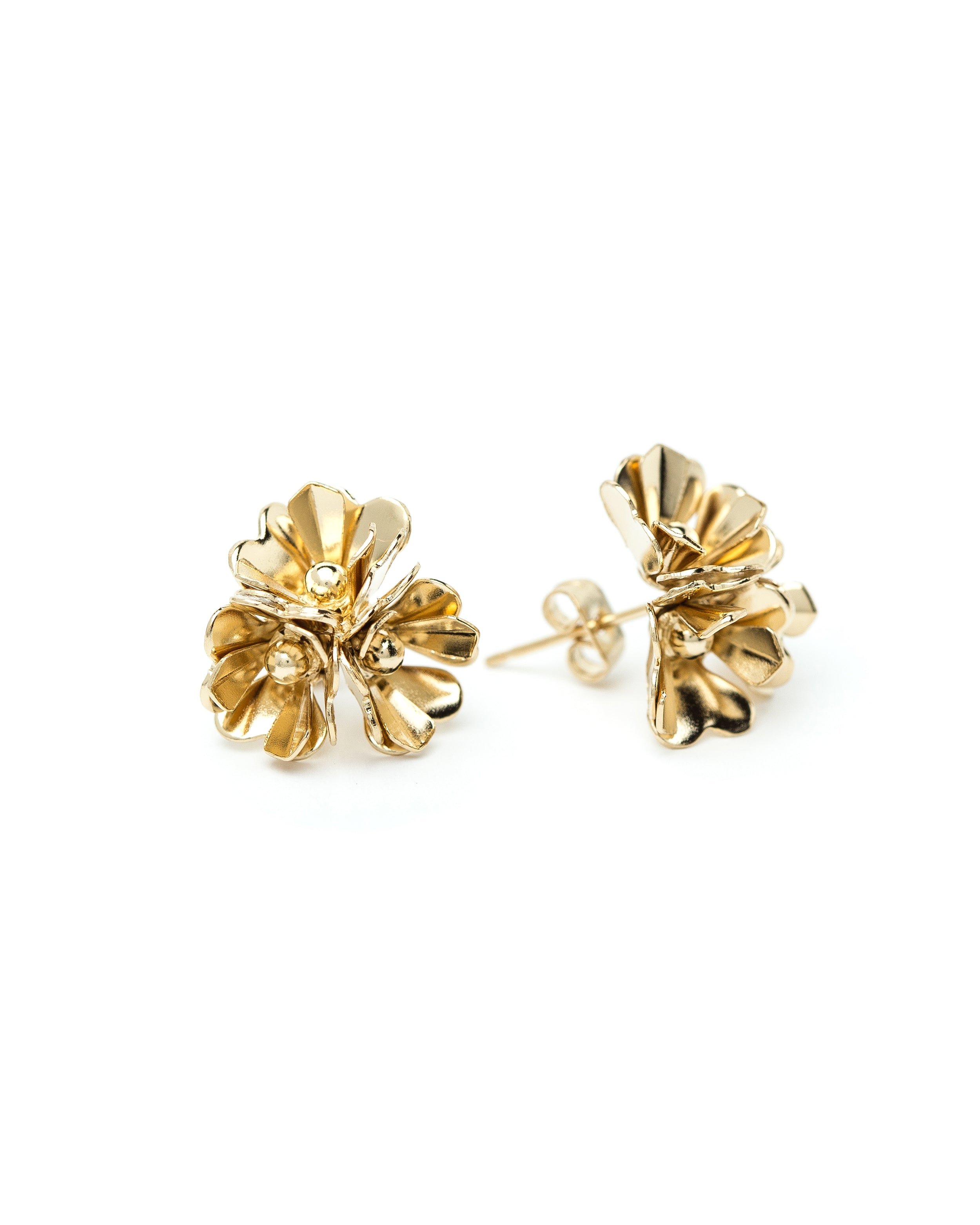 Gold-plated trio flower stud earrings GoldenMONSIEUR SIMONE