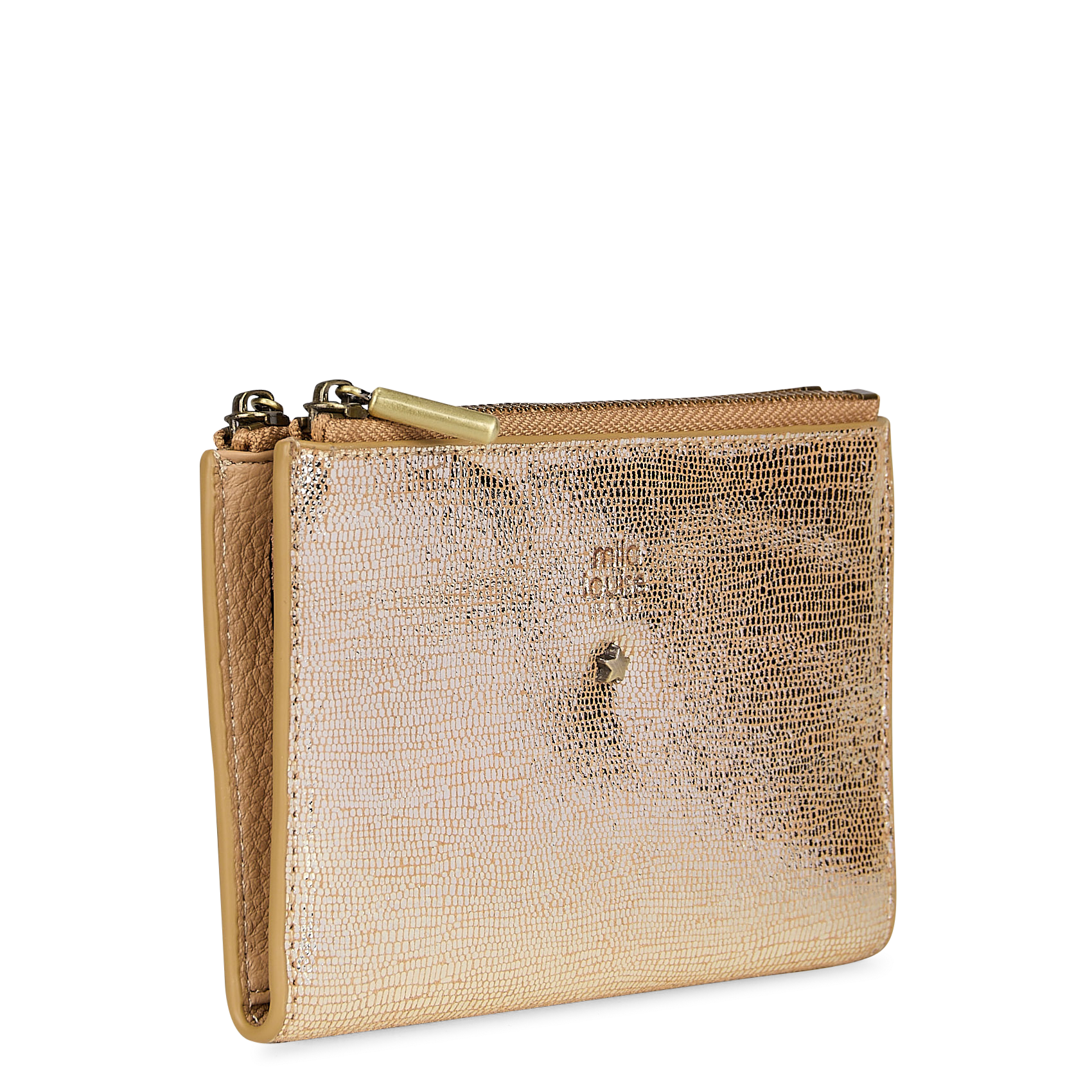 Glanzende, leren portefeuille MILA LOUISE Beige