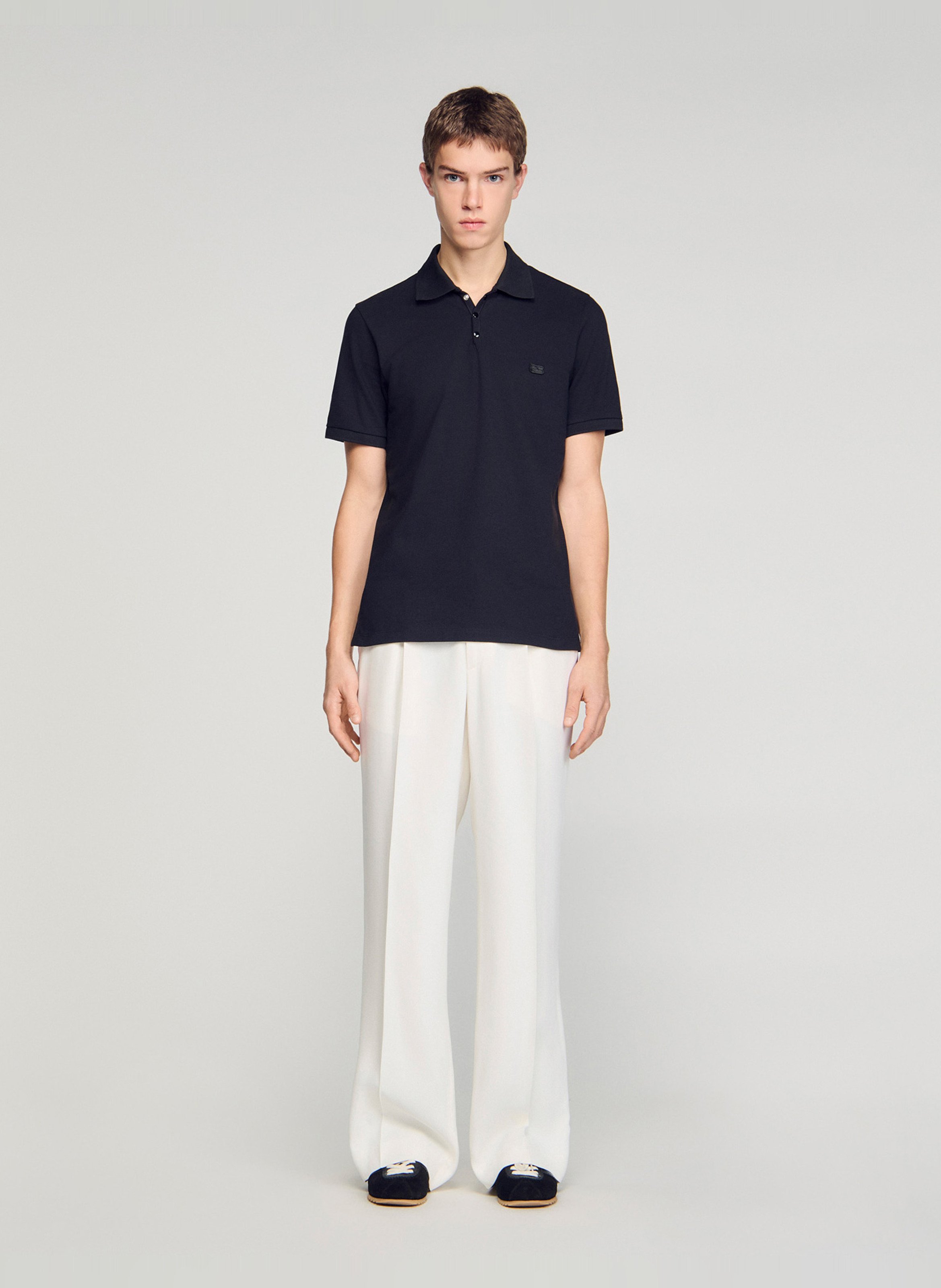 Polo droit en coton Noir