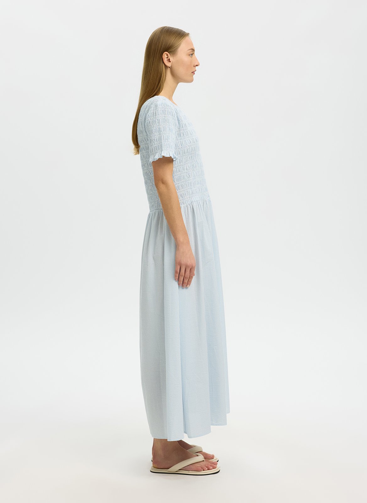 Long loose-fit organic cotton dress SELECTED Blue
