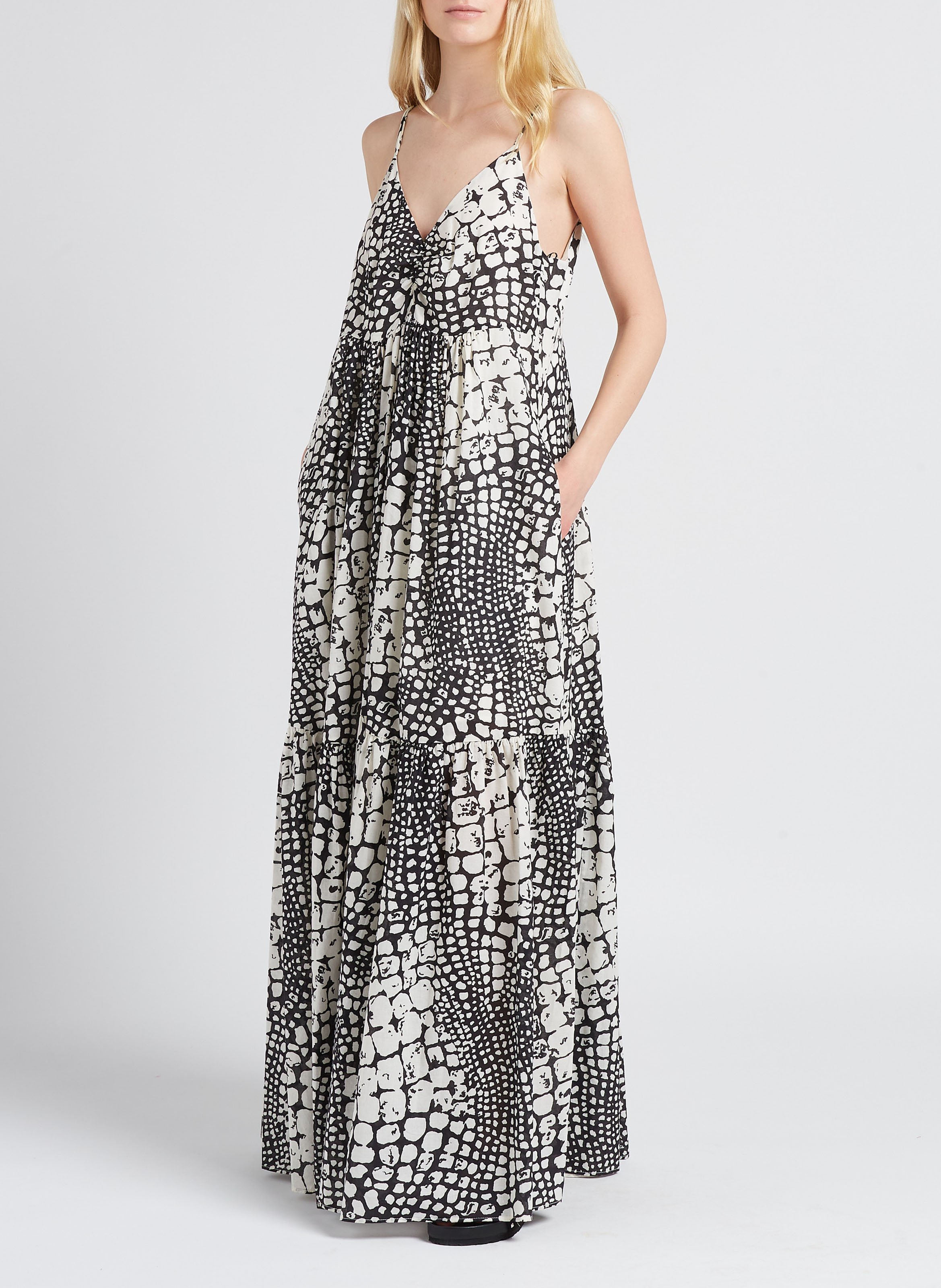 Long printed cotton V-neck dress TWINSET Multicolored