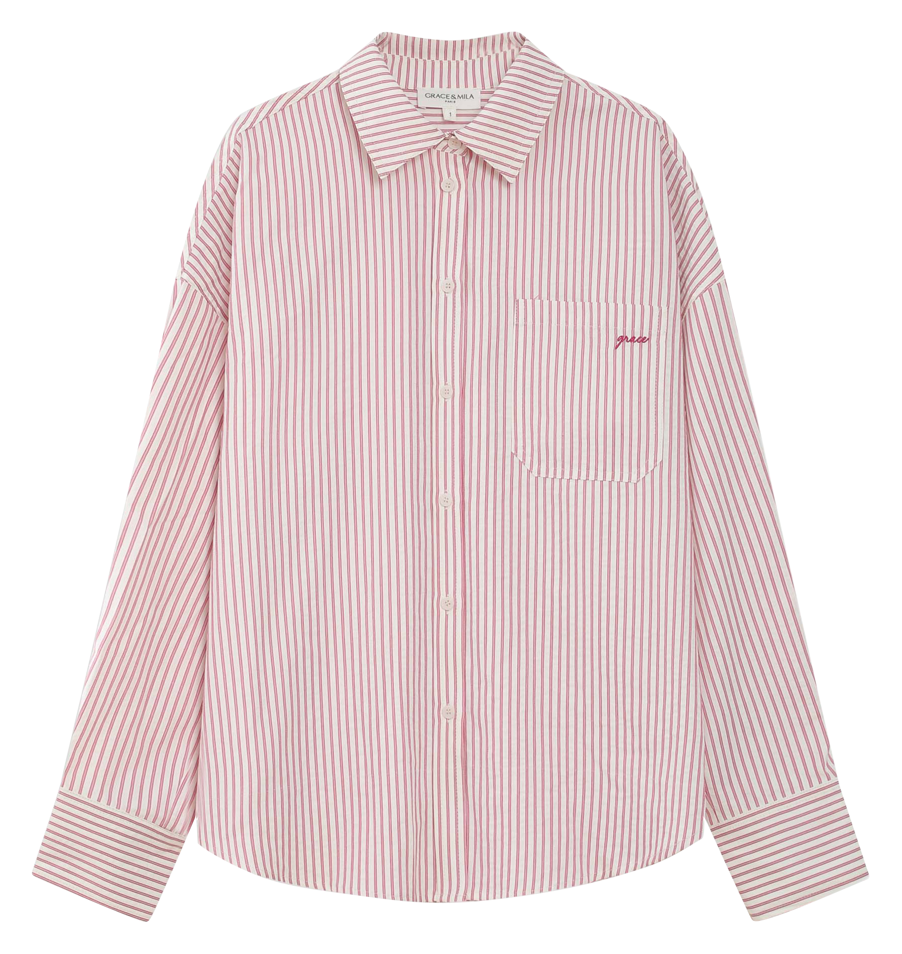 Chemise mit klassischem Kragen, geradem Schnitt, aus bedruckter Baumwollmischung GRACE ET MILA Rosa