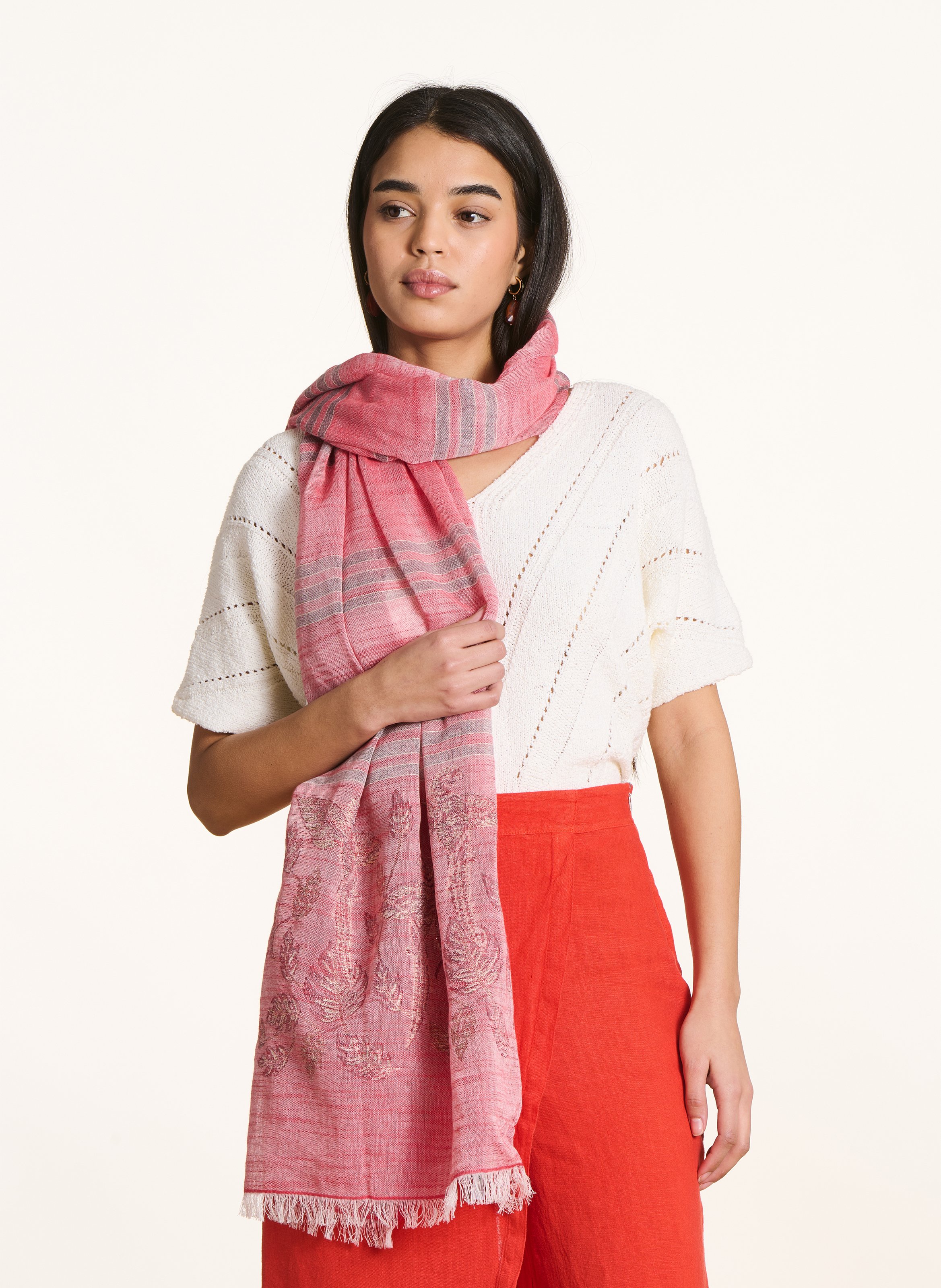 Cotton-blend floaty scarf Pink