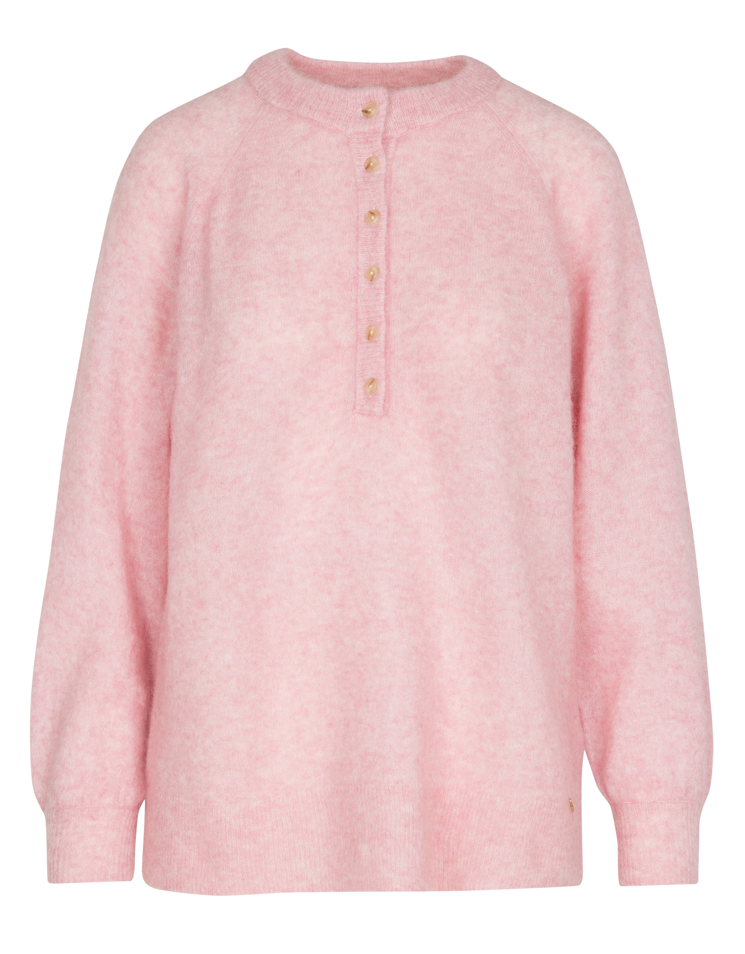 Pull ample col rond en laine mélangée DES PETITS HAUTS Rose