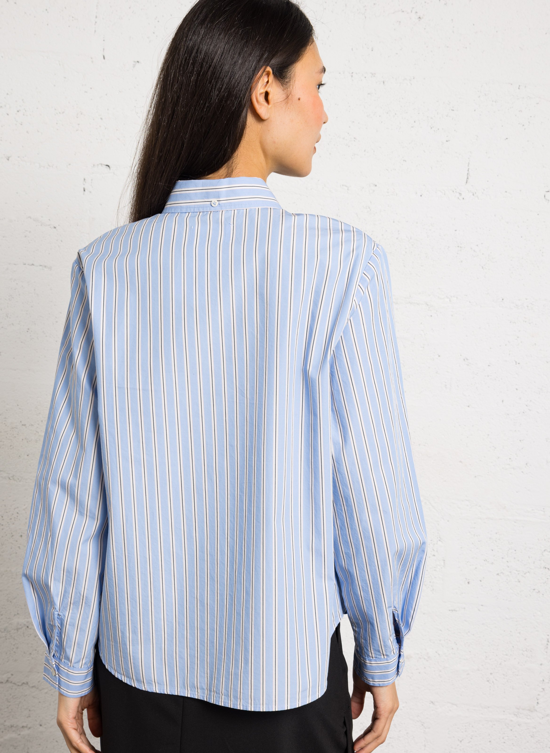 Camicia dritta collo classico in cotone a righe Blu