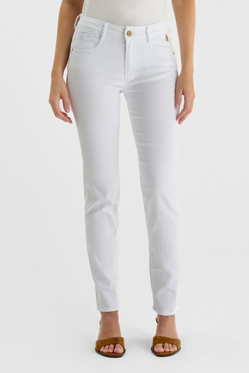 High-waisted straight push-up jeans, length 34 LE TEMPS DES CERISES White