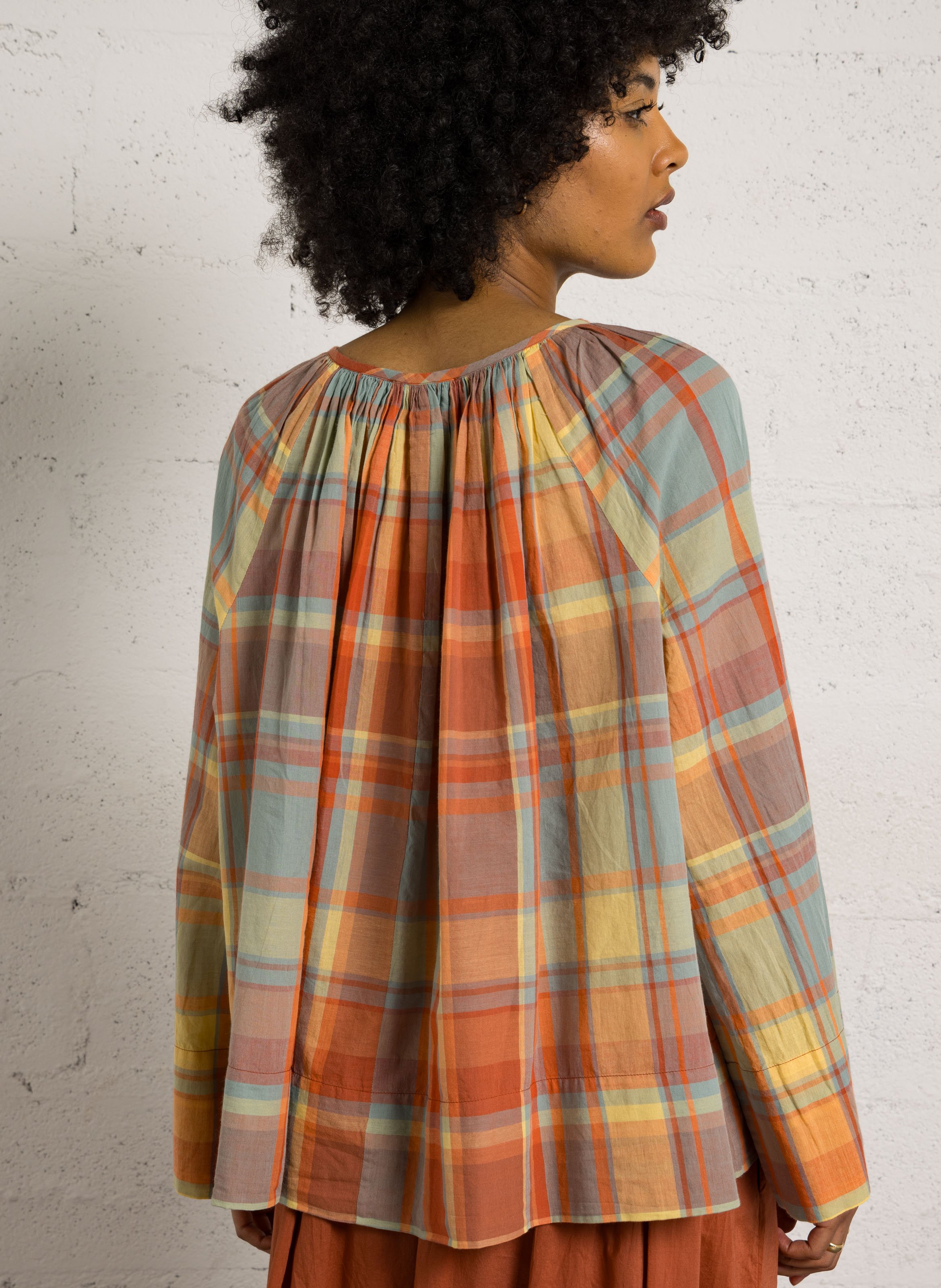 Blouse à carreaux col rond MOISMONT Orange