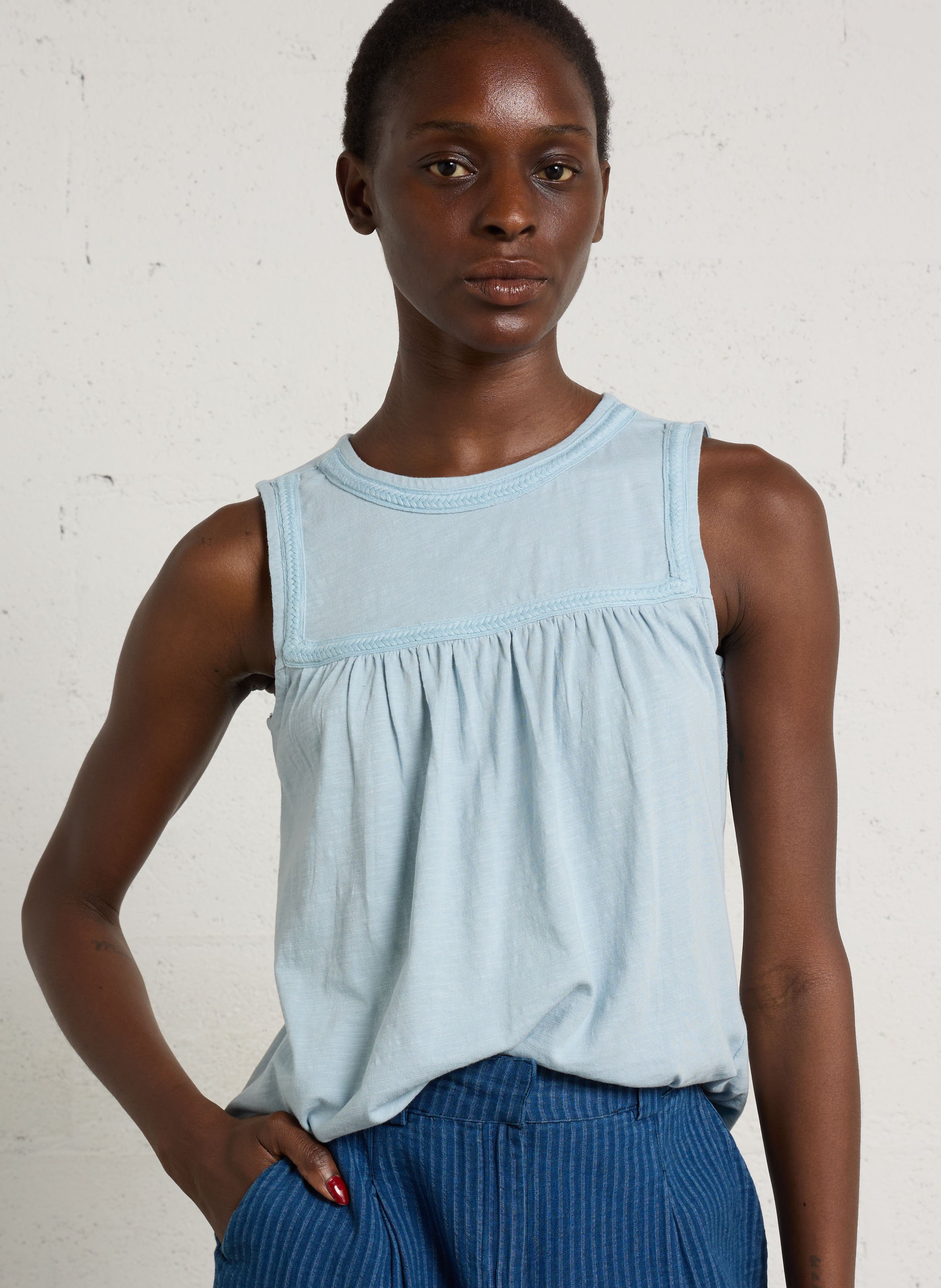 Katoenen blouse met ronde hals MAISON 123 Blauw
