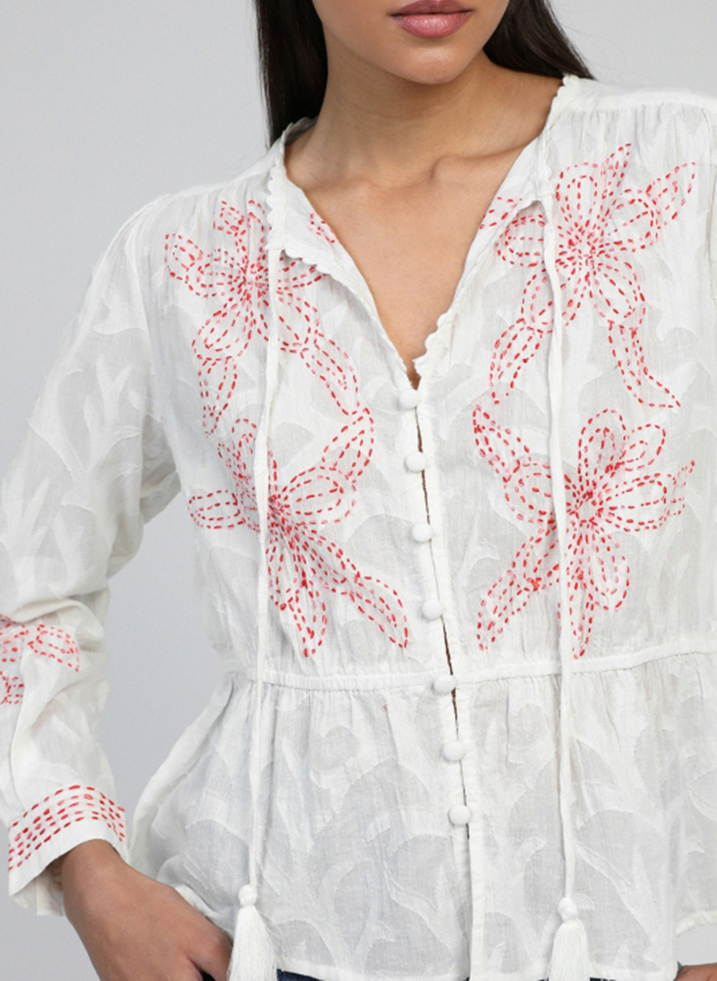 Rechte blouse van geborduurd katoen AN'GE Beige