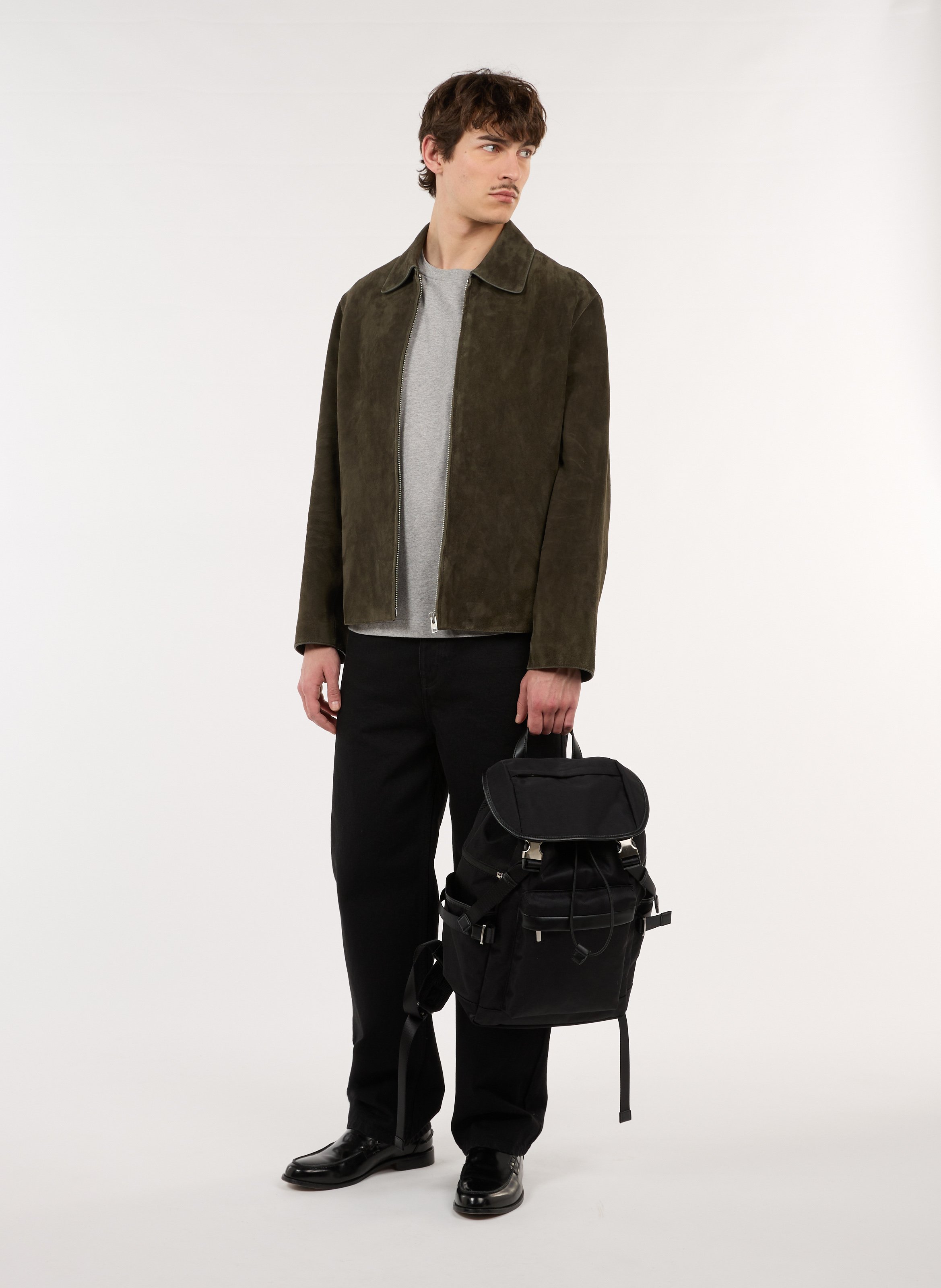 Gerade Lederjacke mit klassischem Kragen SAISON 1865 Khaki