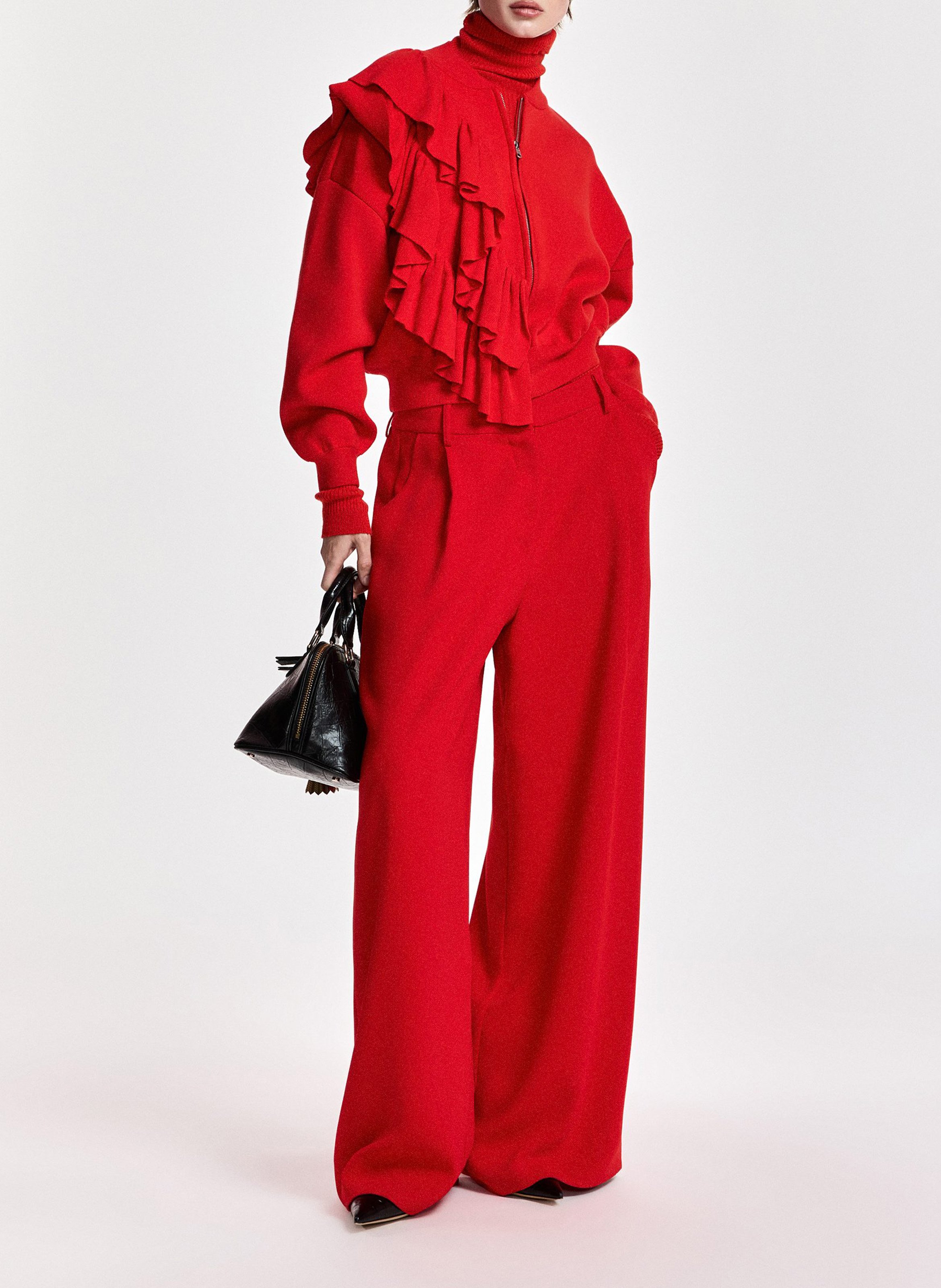 Oversize-Strickjacke mit Rüschen ESSENTIEL ANTWERP Rot