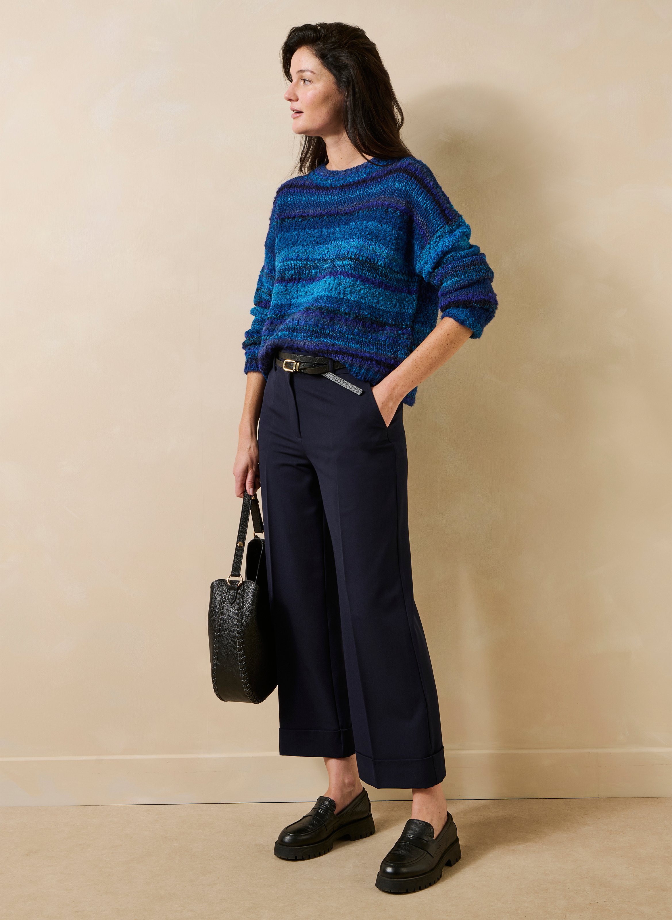 Pantalon large taille haute LA FEE MARABOUTEE Bleu