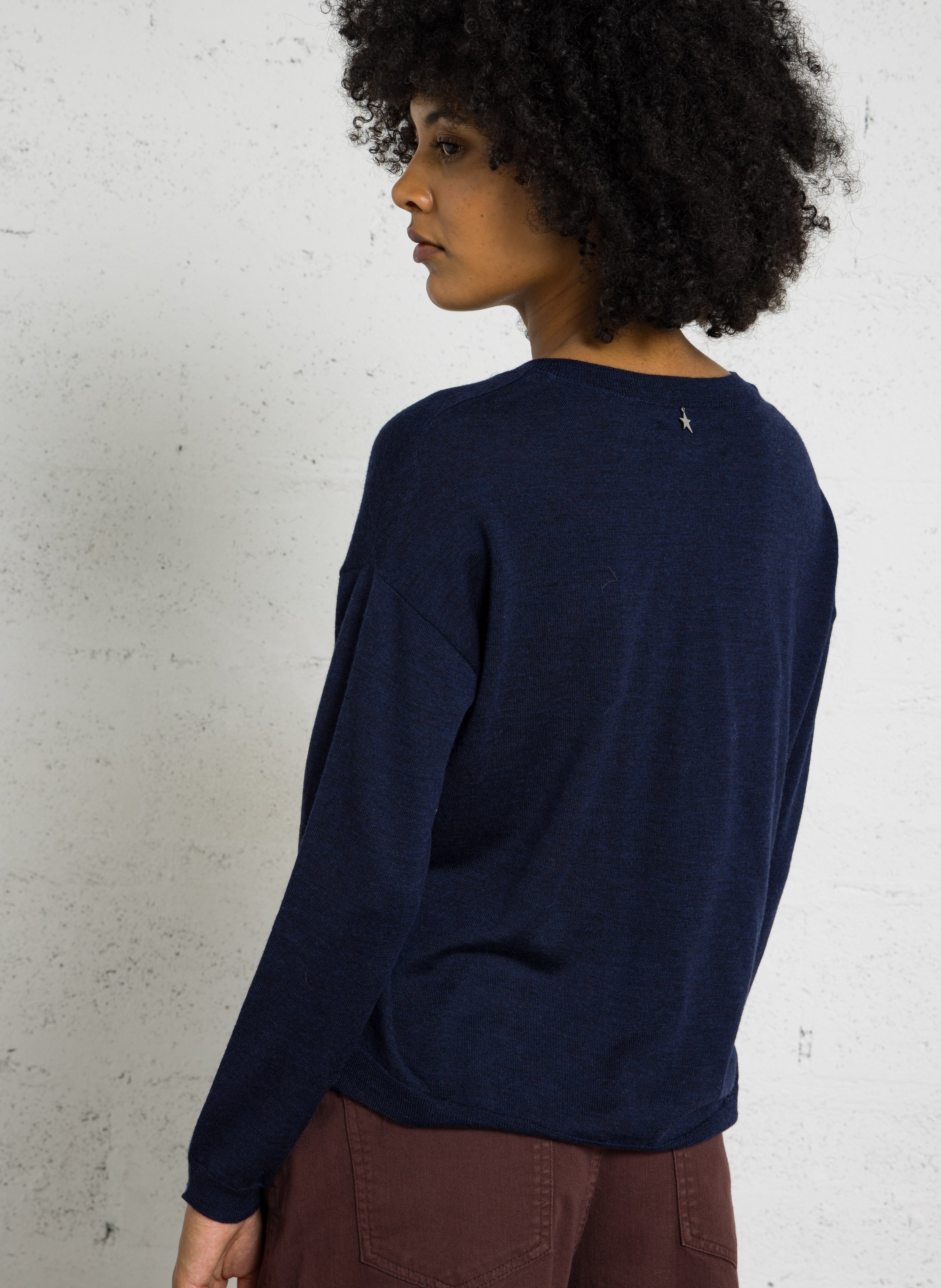 Pull droit à col v en laine SUD EXPRESS Bleu