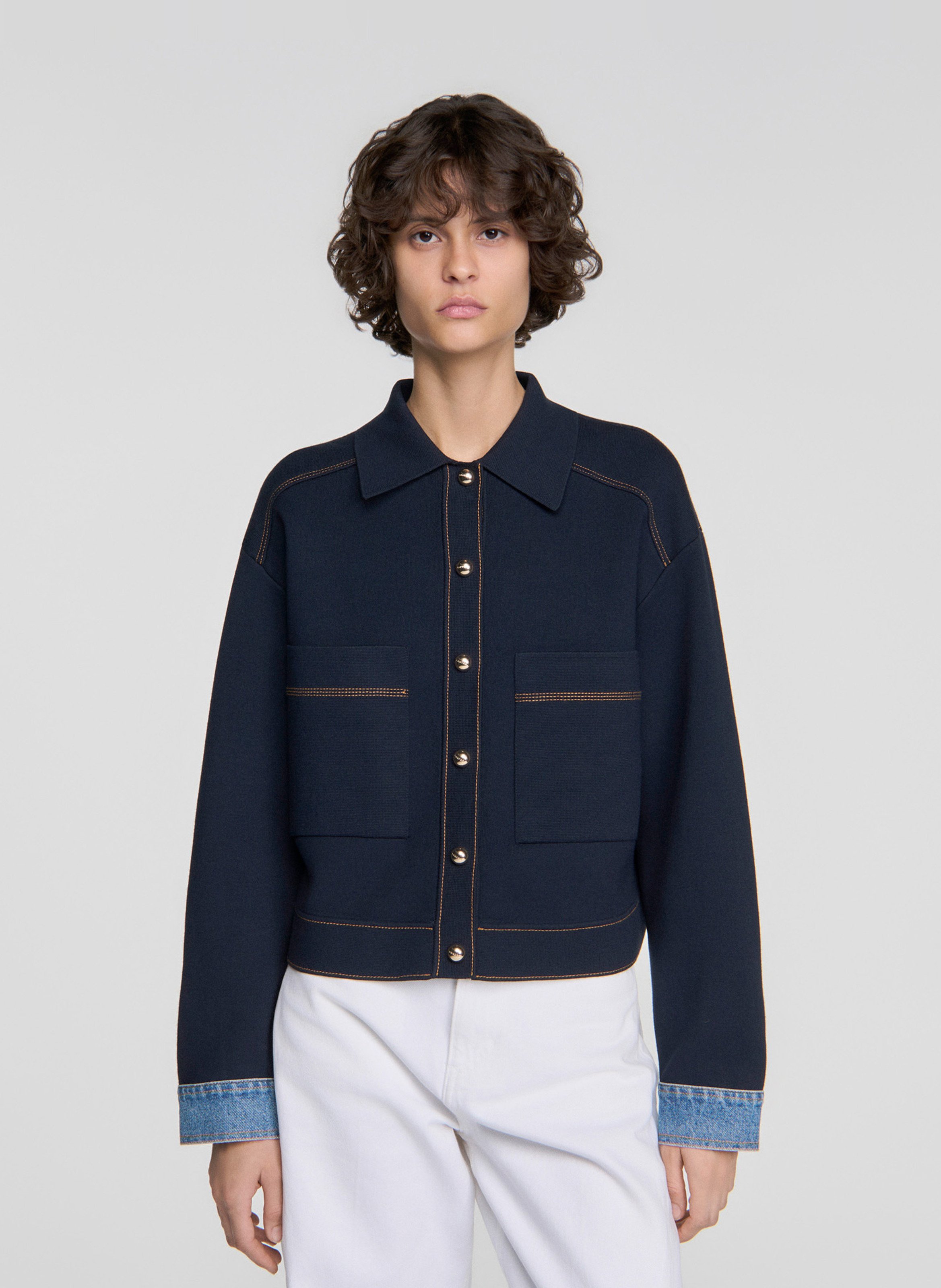 Ruim vest van twee materialen SANDRO Blauw