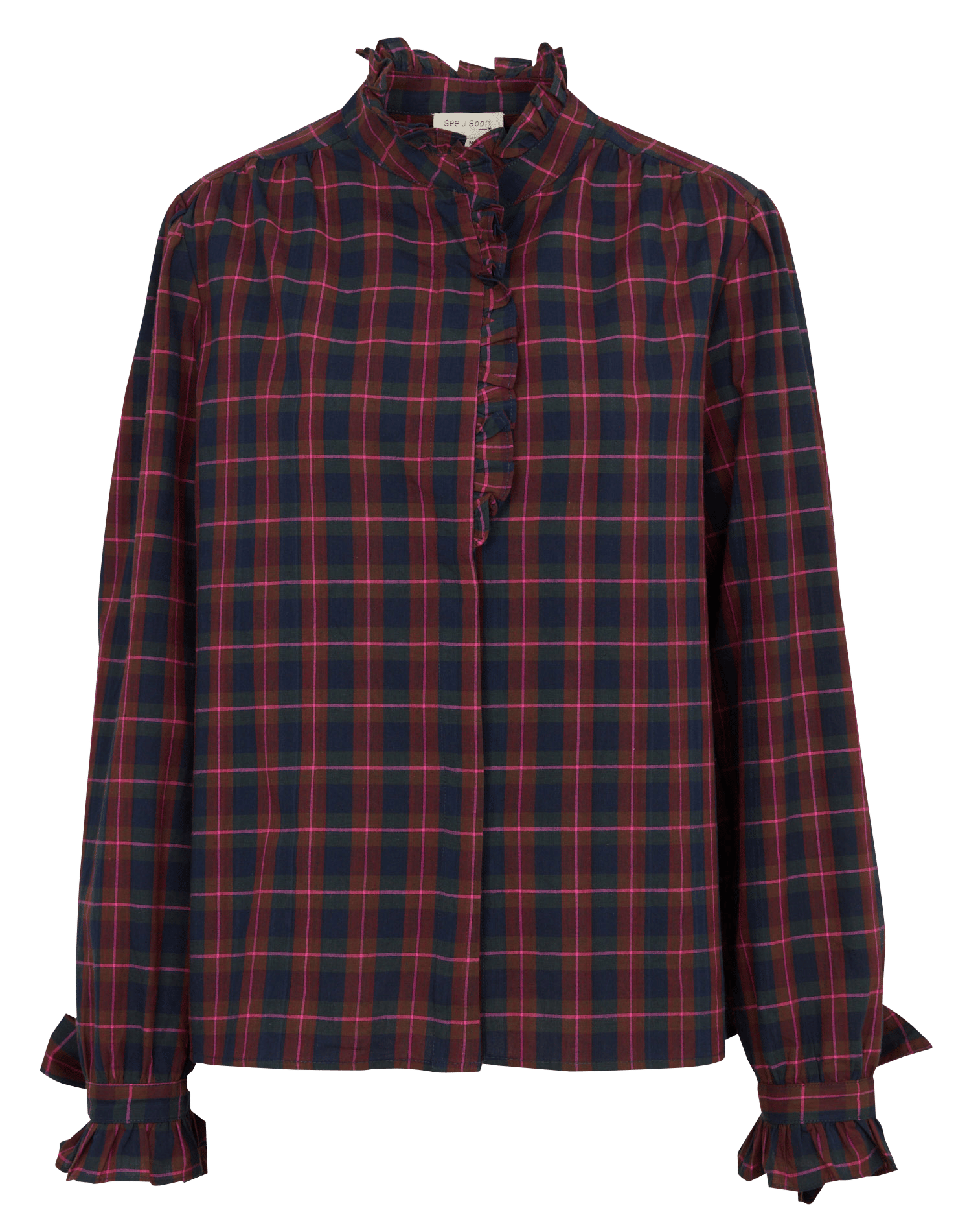 Blouse met ruches aan de kraag in katoen SEE U SOON Blauw