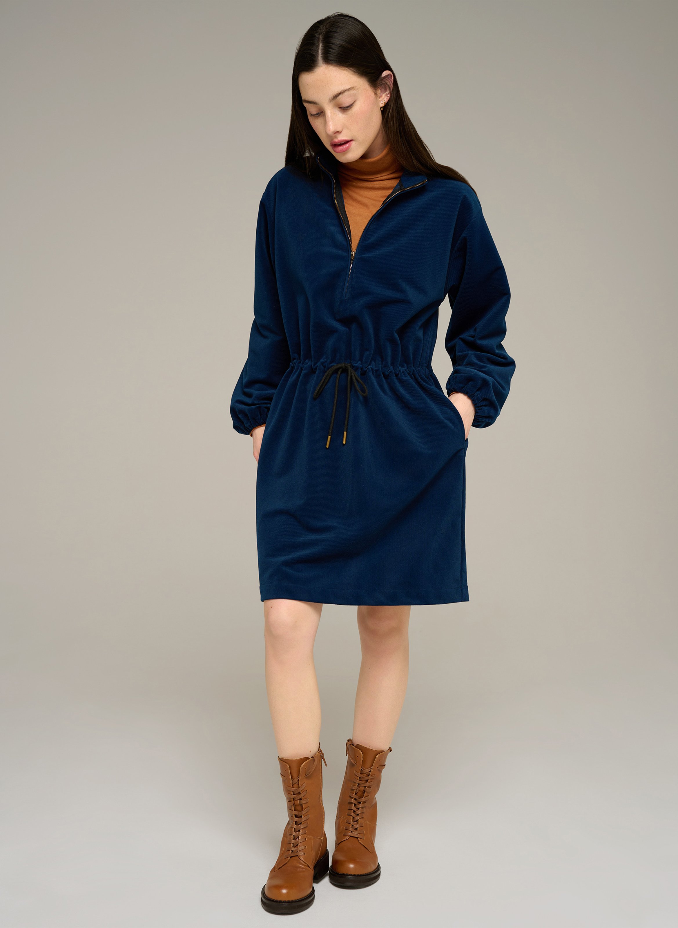 Corduroy dress with a high neck COTELAC ACOTE Blue