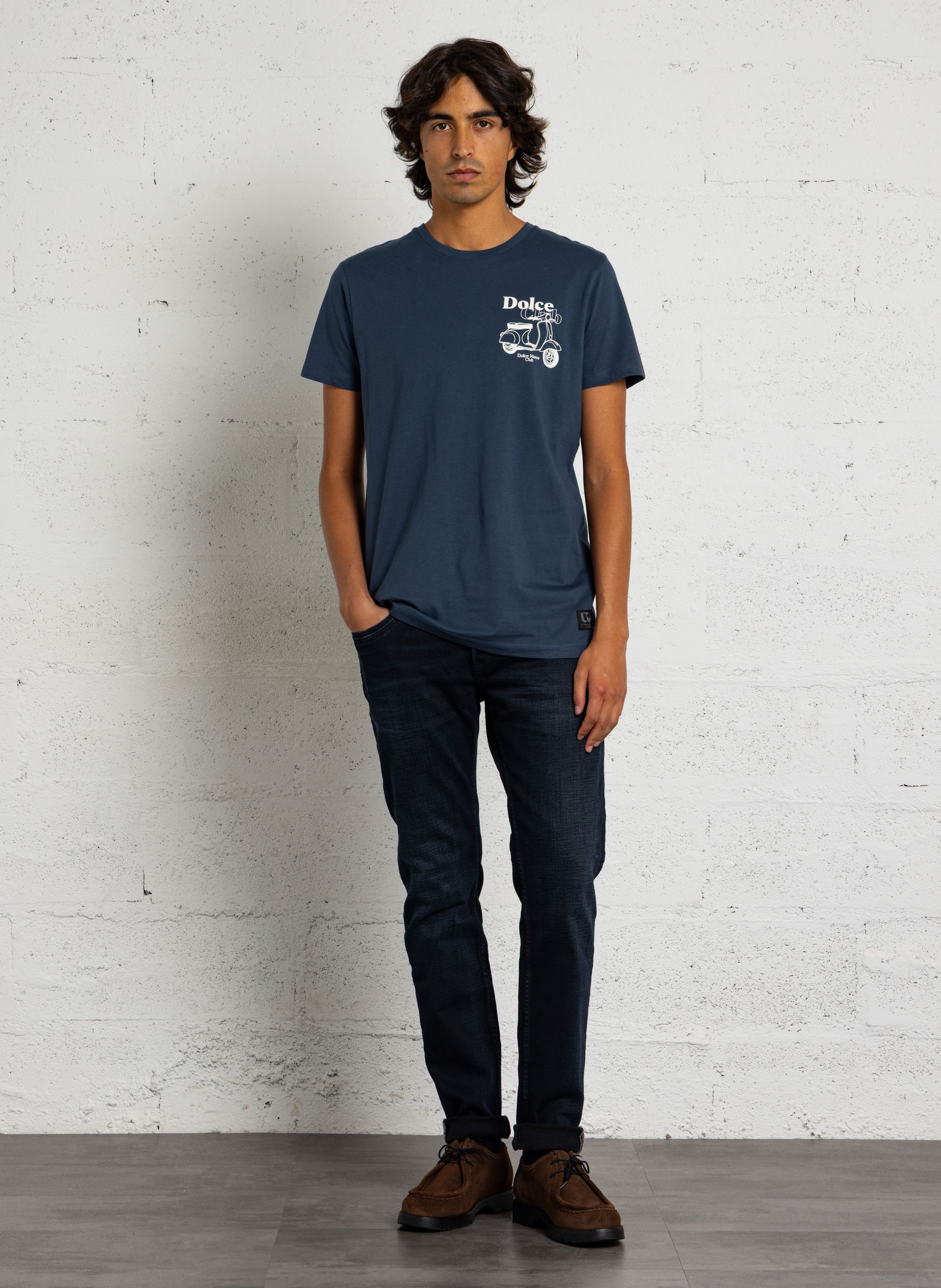 Round-neck printed cotton T-shirt LE TEMPS DES CERISES Blue