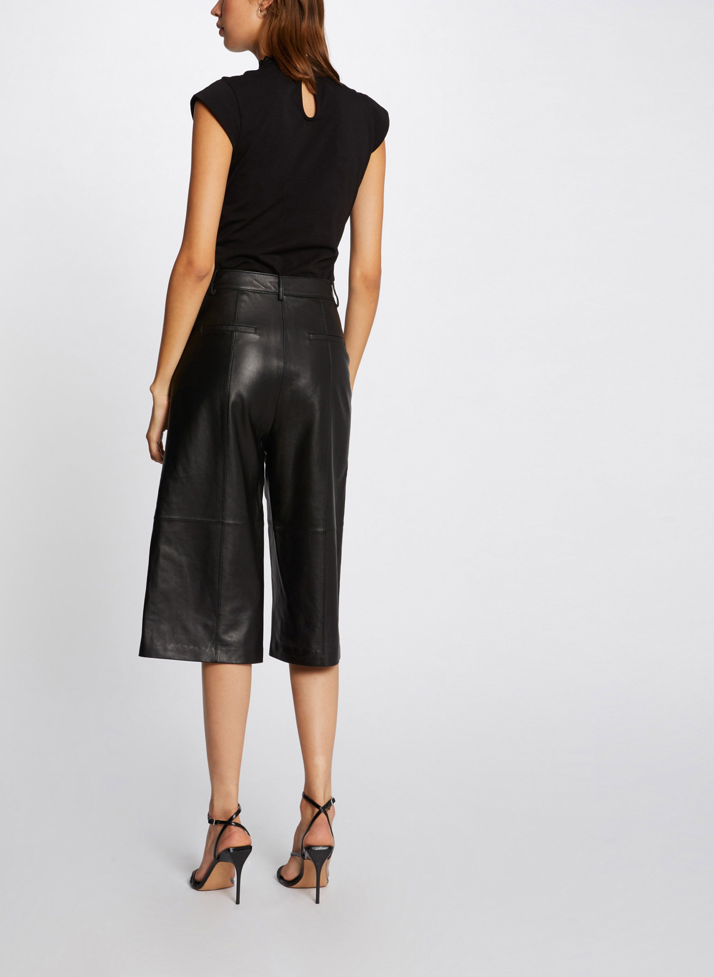 High-neck cotton-blend sleeved T-shirt MORGAN Black