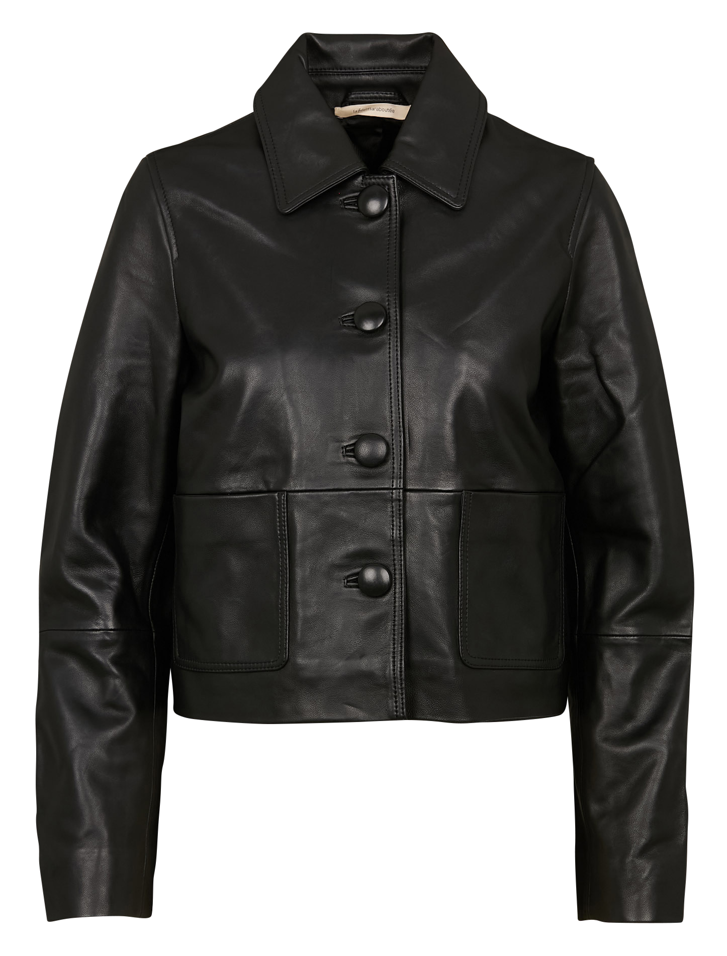 Veste en cuir droite à col classique LA FEE MARABOUTEE Noir