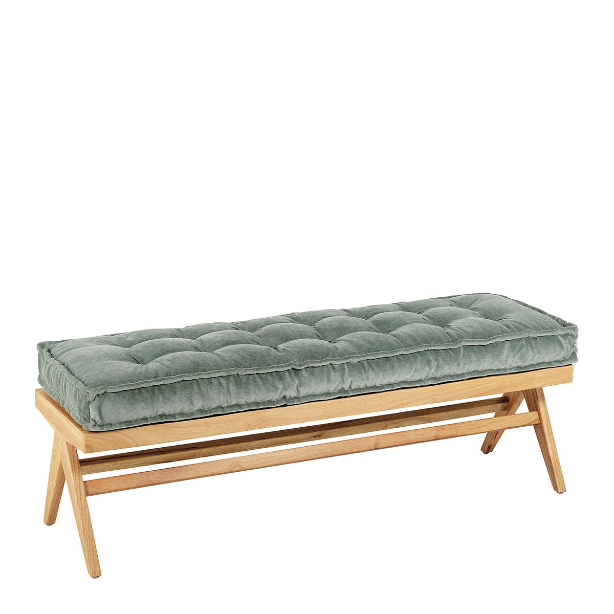 Banc mena et matelas en velours - vert de gris BLANC D'IVOIRE Vert
