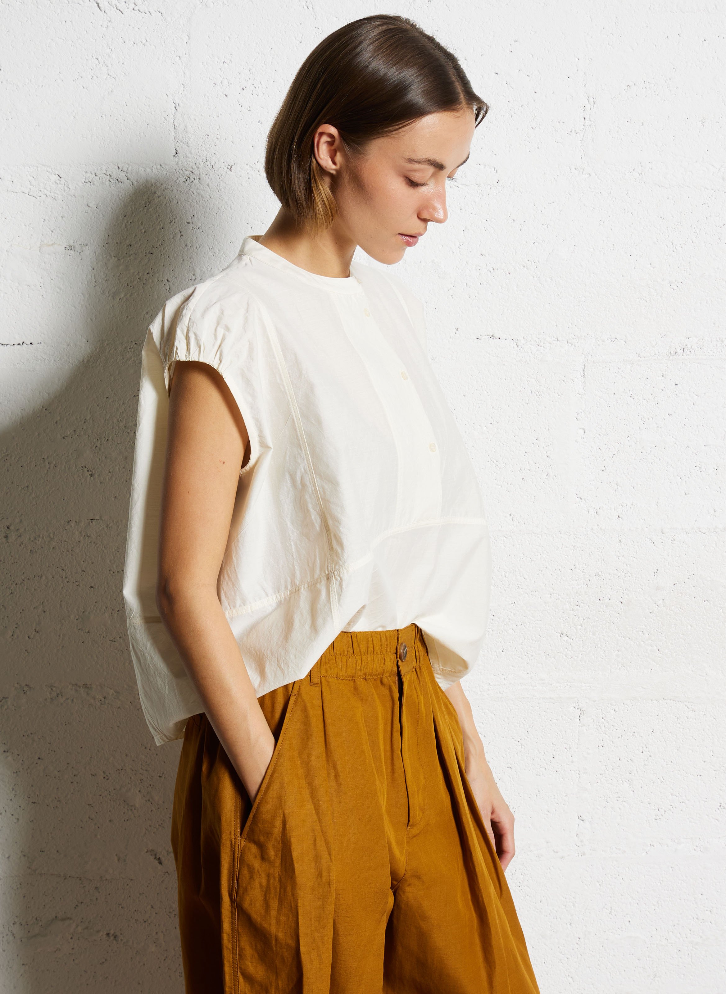 Blouse oversize en coton mélangé SOEUR Beige