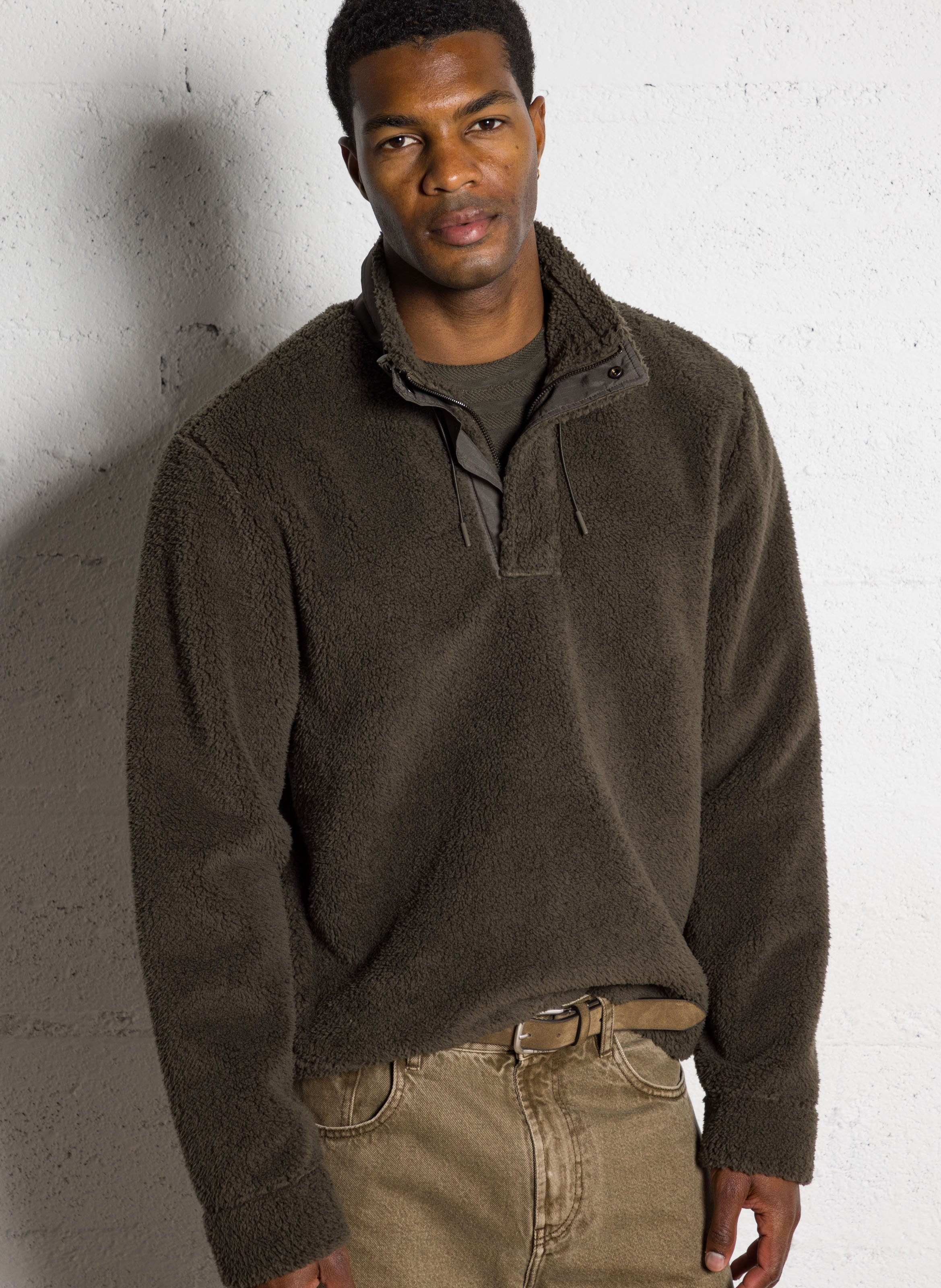 Gerade Fleecejacke mit Stehkragen IKKS Khaki