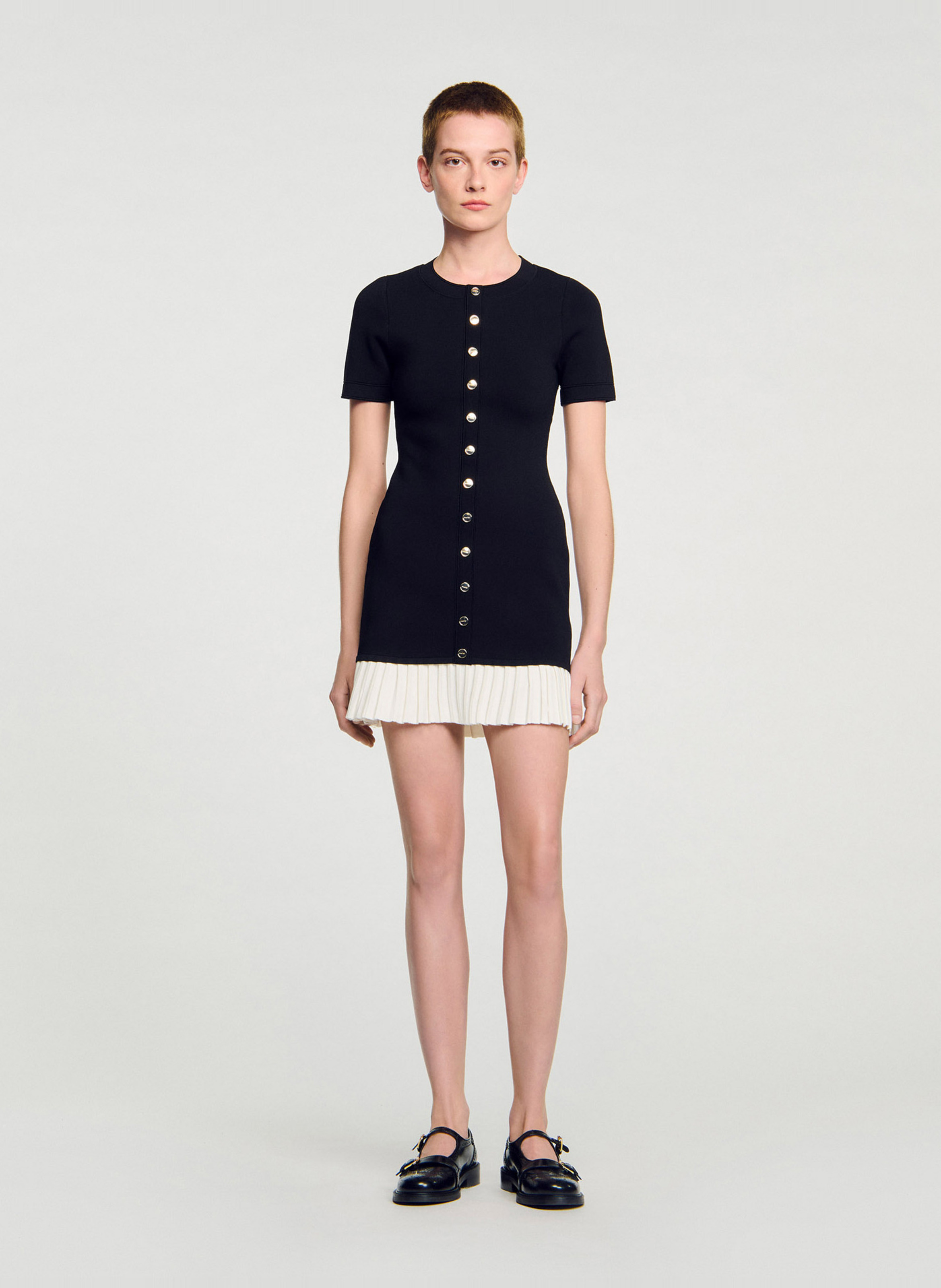 Korte jurk van gebreide stof met ruches SANDRO Zwart