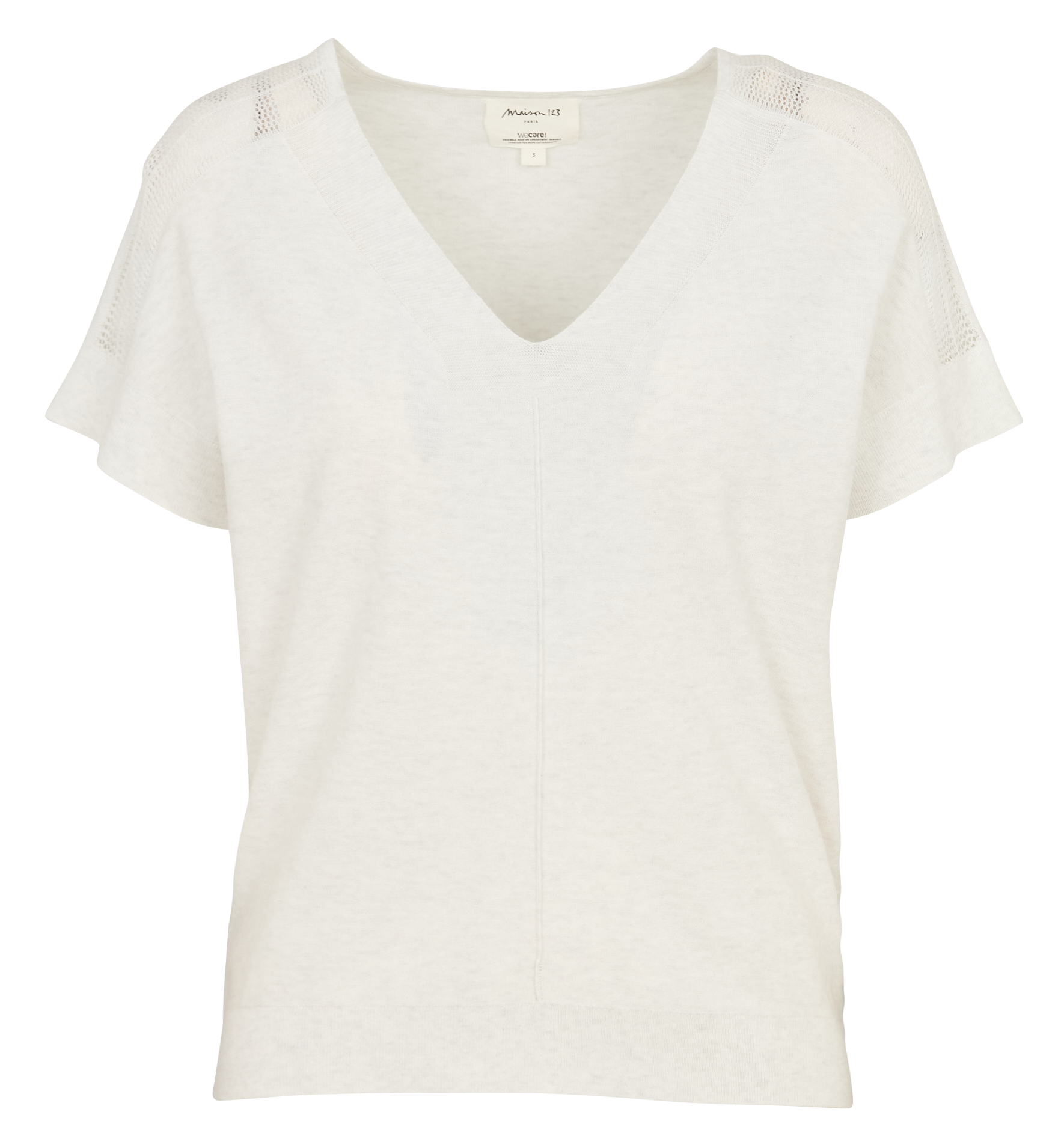 Pull col V manches courtes uni MAISON 123 Beige