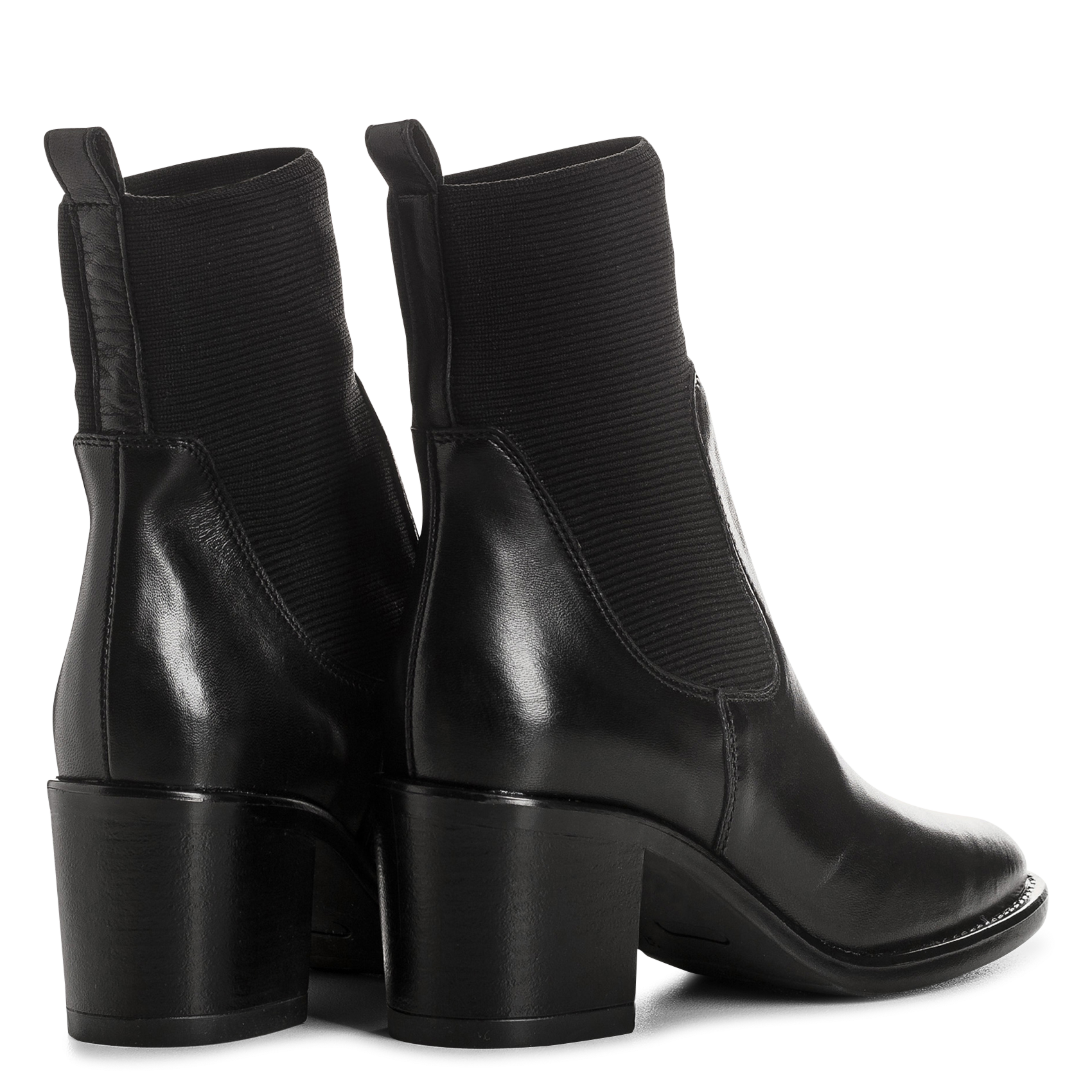 Effen leren enkellaarzen met textuur REQINS Zwart