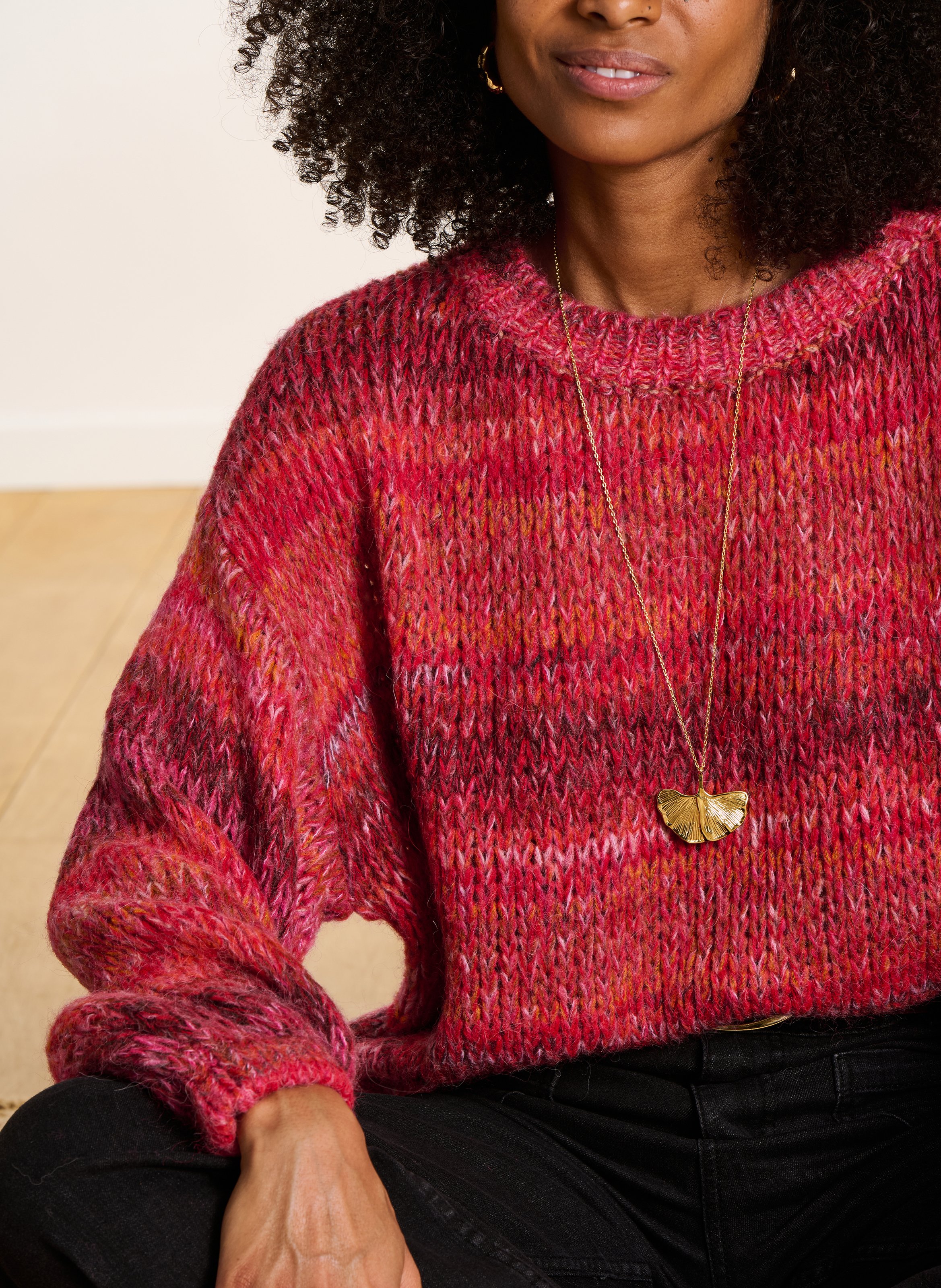 Pull col rond  LA FEE MARABOUTEE Rose