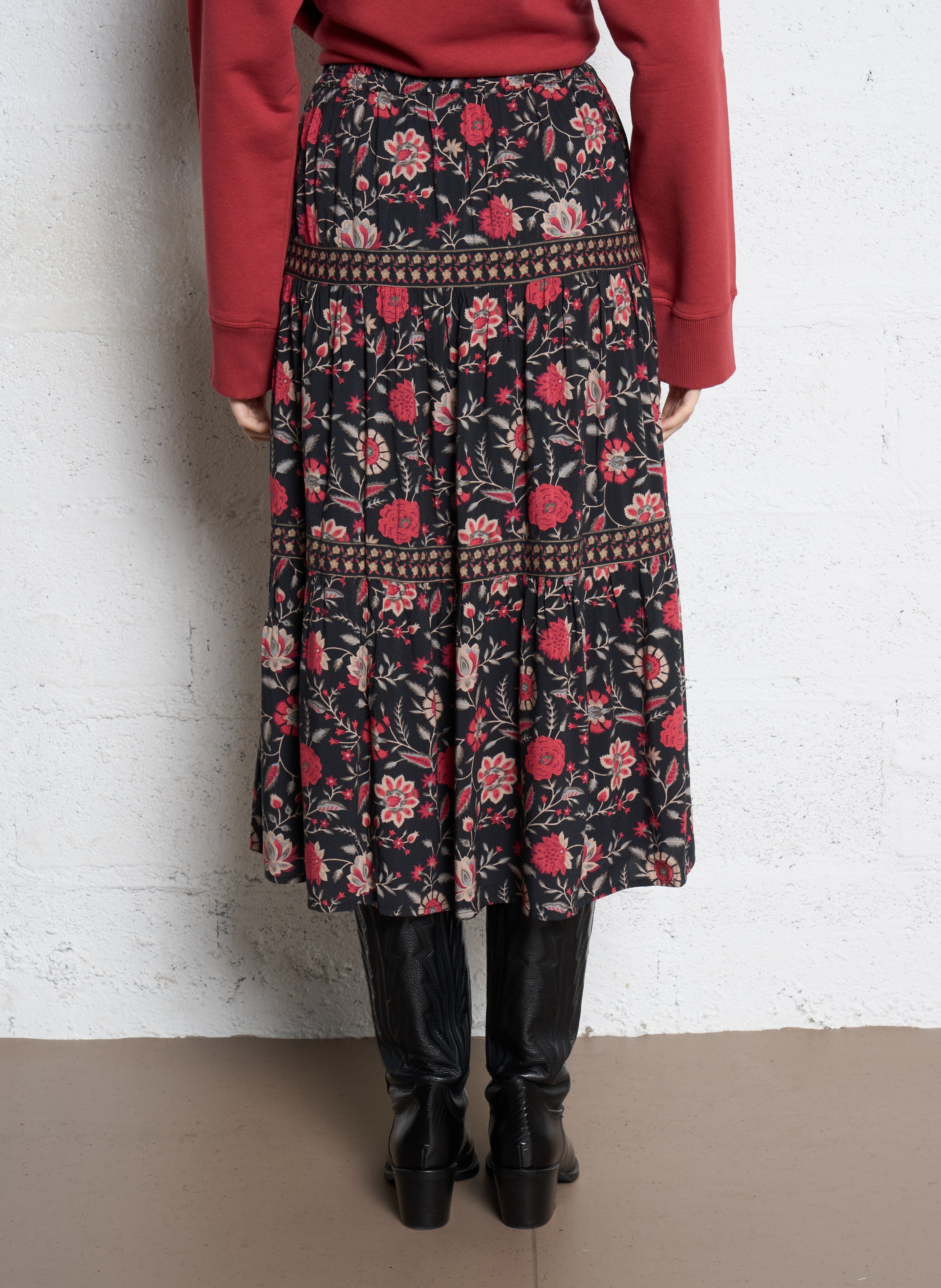 Floral print midi skirt PETITE MENDIGOTE Black