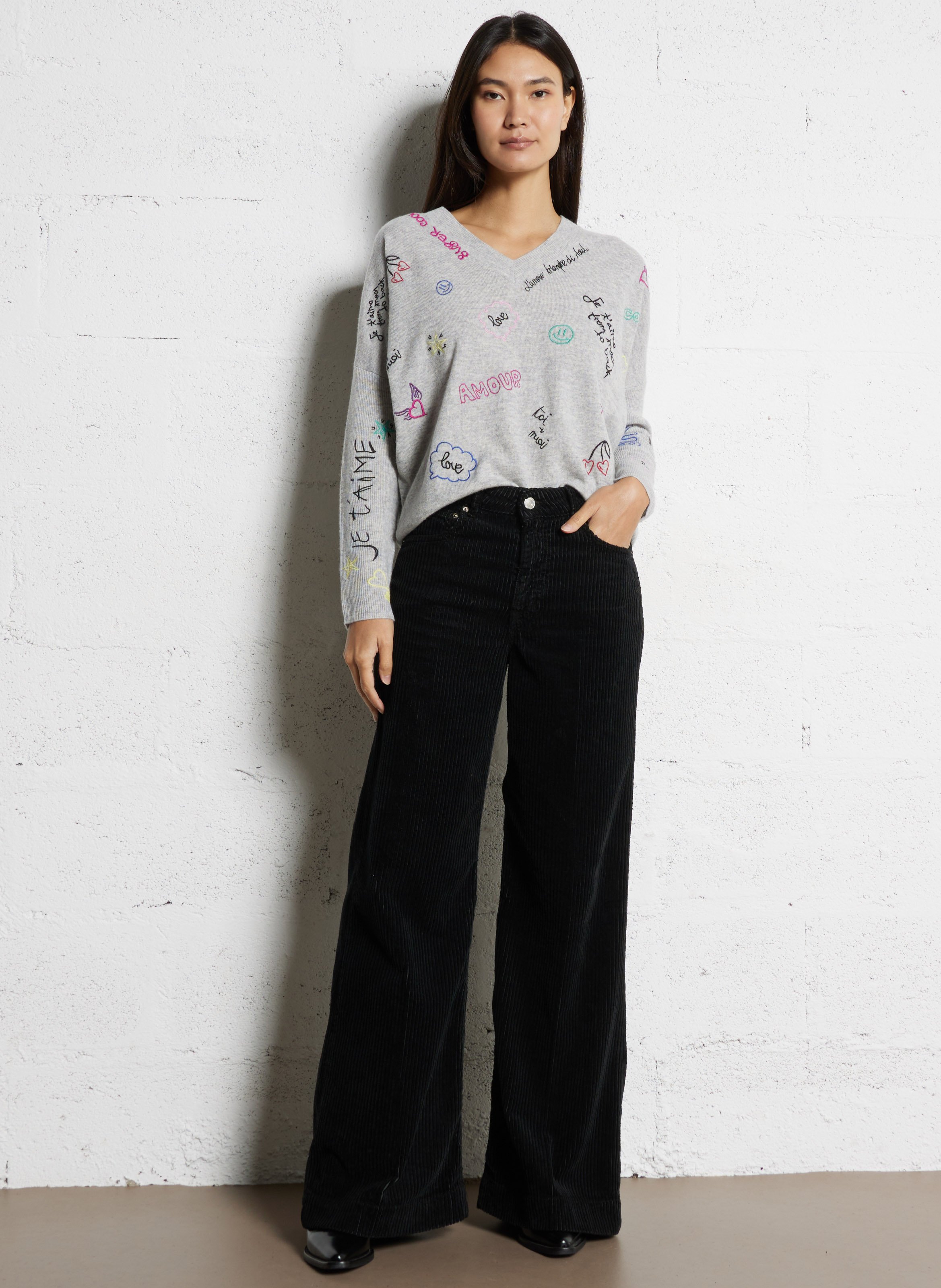 Wijde broek van ribfluweel van katoen ACQUAVERDE Zwart