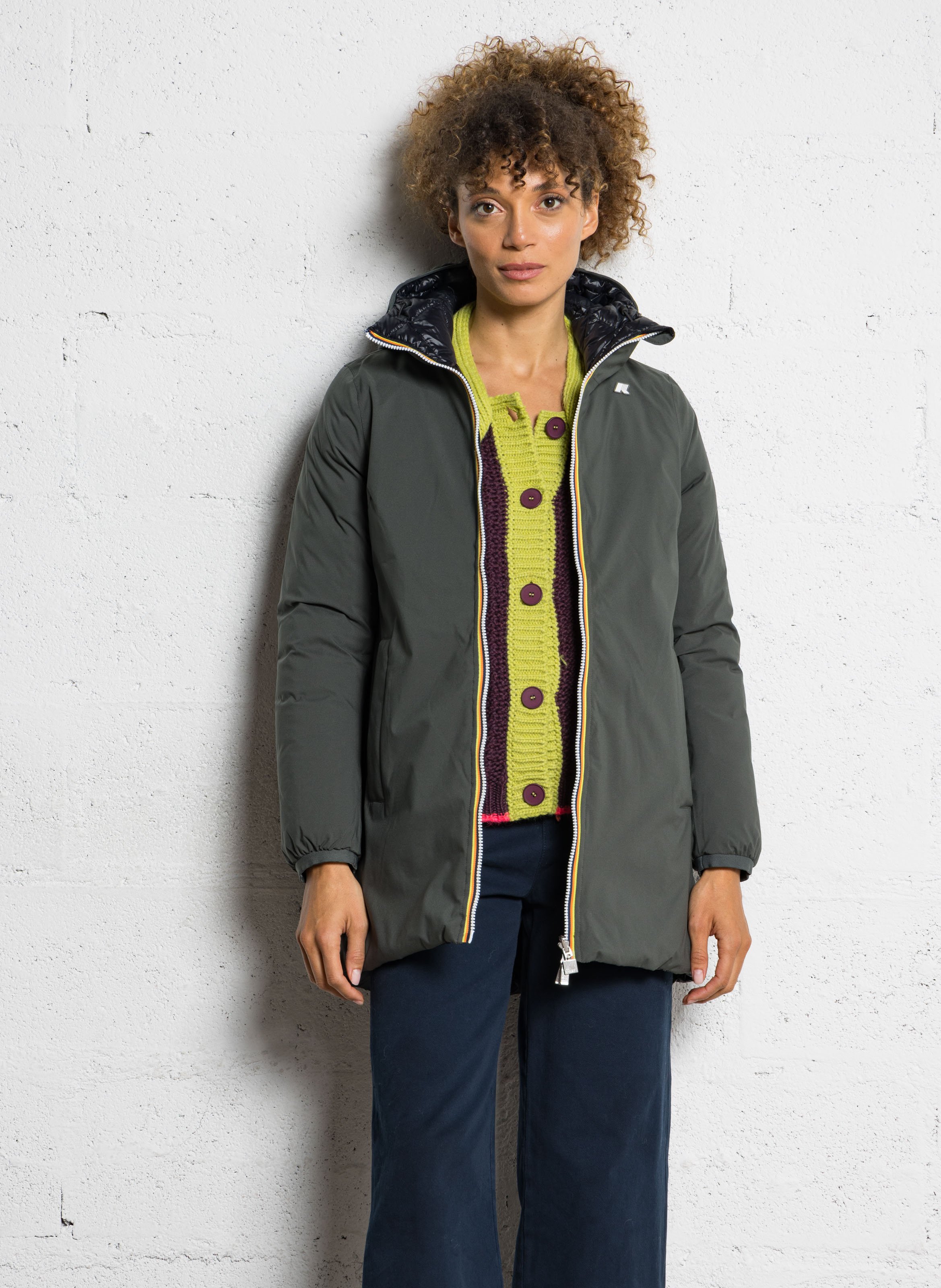 Gerade geschnittener Regenmantel mit Stehkragen K-WAY Grun