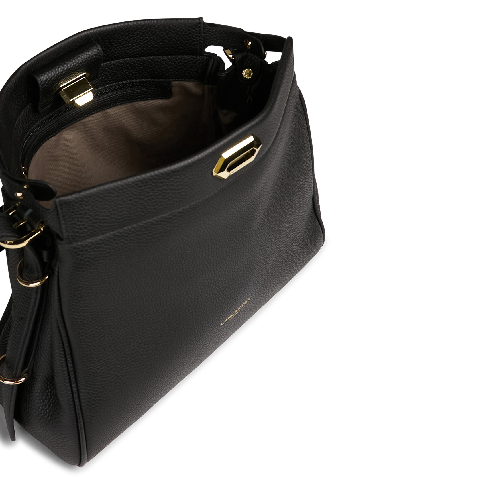 Hobo bag with grained leather clasp LANCASTER PARIS Black