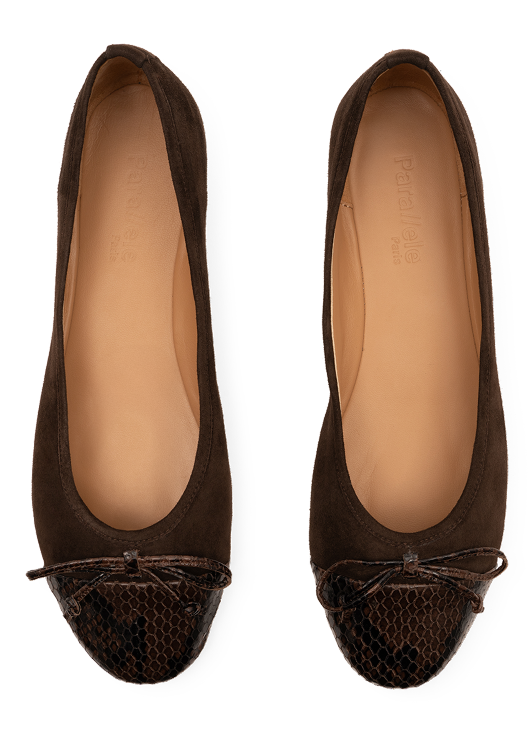 Snake print leather ballerina flats PARALLELE PARIS Brown