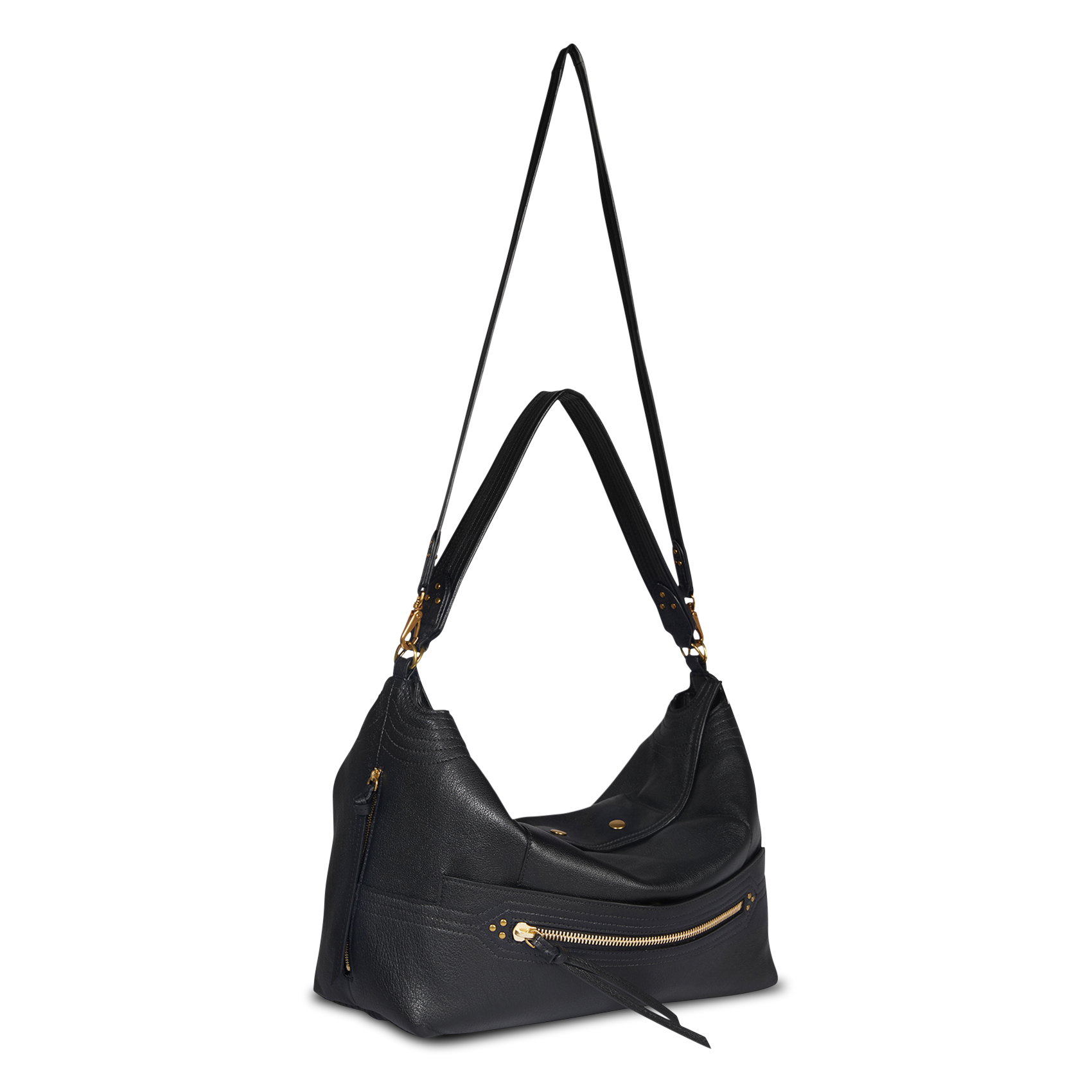 Tasche mit großem hobo-Stil aus einfarbigem Leder JEROME DREYFUSS Schwarz