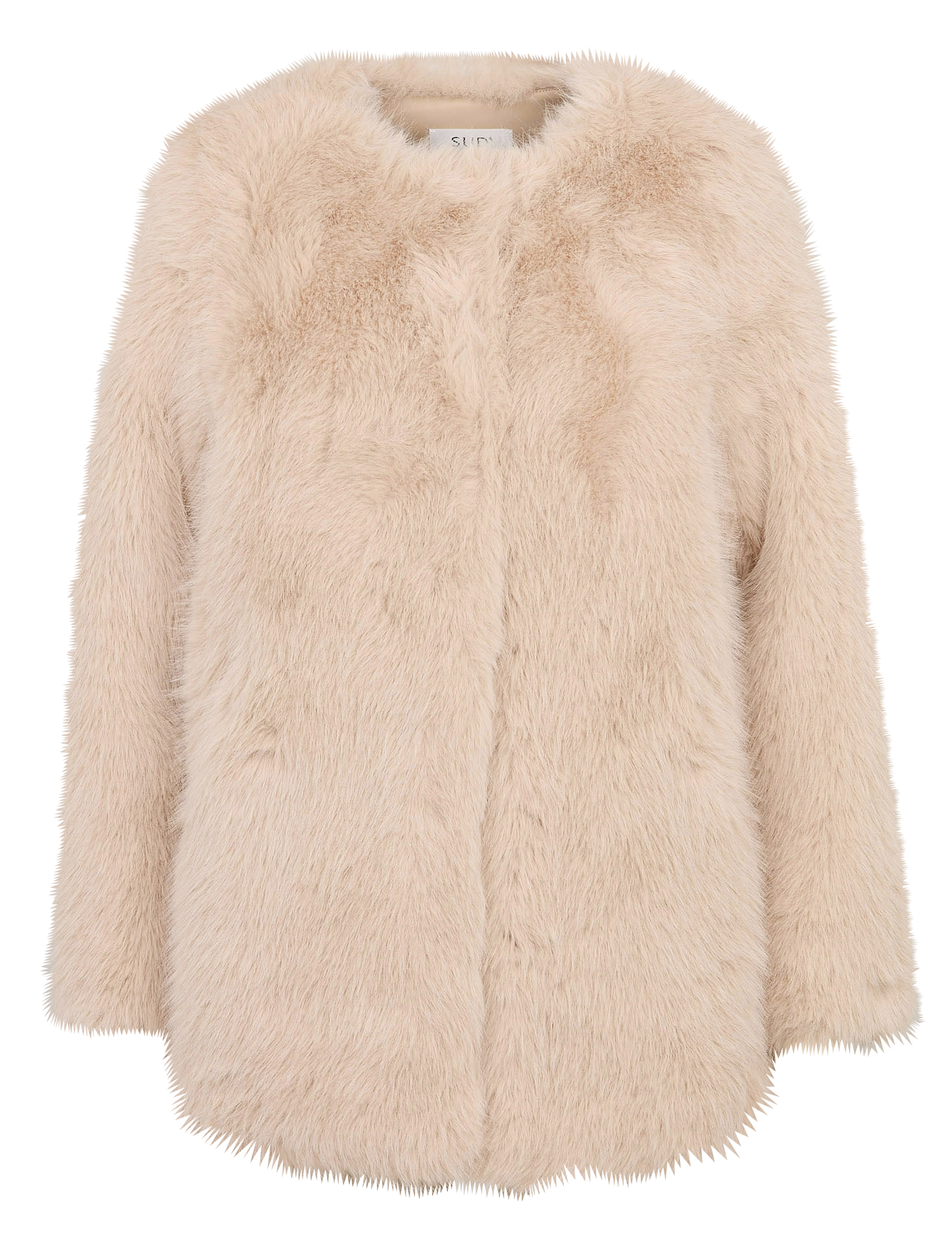 Veste droite col rond en fourrure synthétique Beige