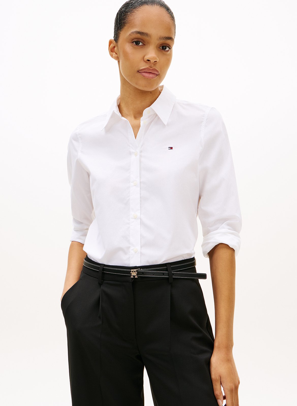 Chemise droite en coton mélangé TOMMY HILFIGER Blanc