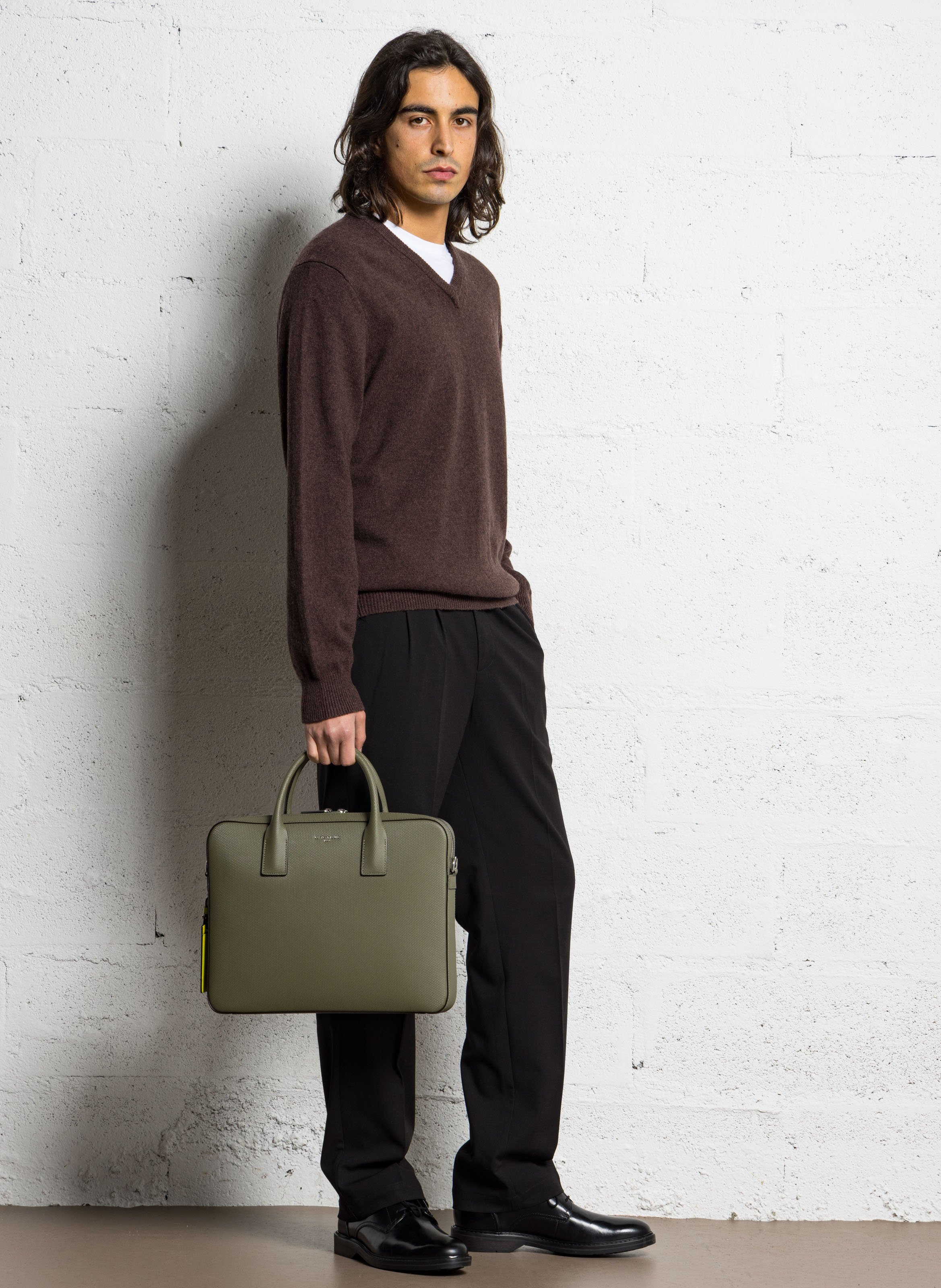 Slanke documenthouder van 14&quot; in leer LE TANNEUR Groen