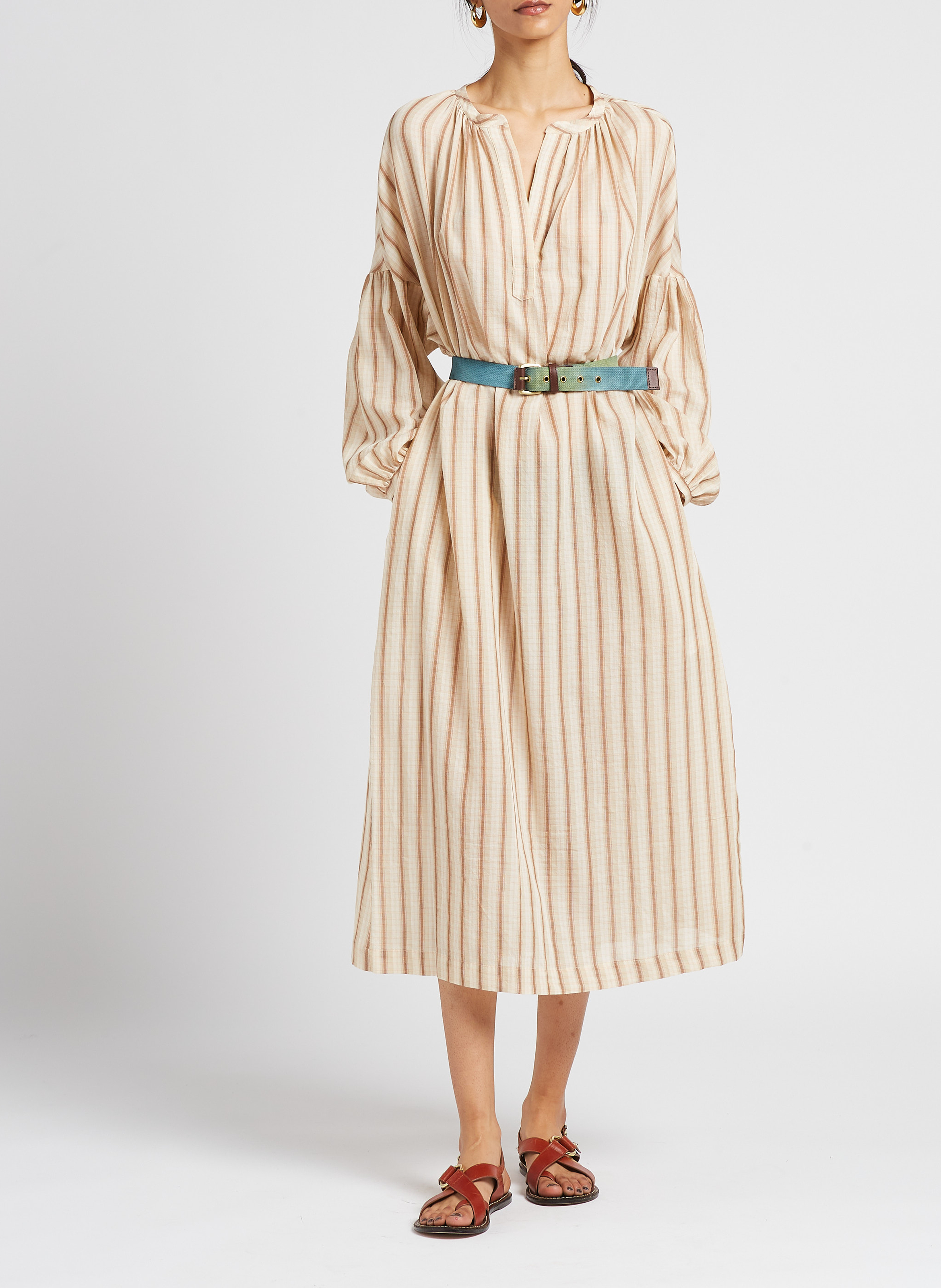 Halflange, gestreepte, katoenen jurk met tuniekhals MASSCOB Veelkleurig