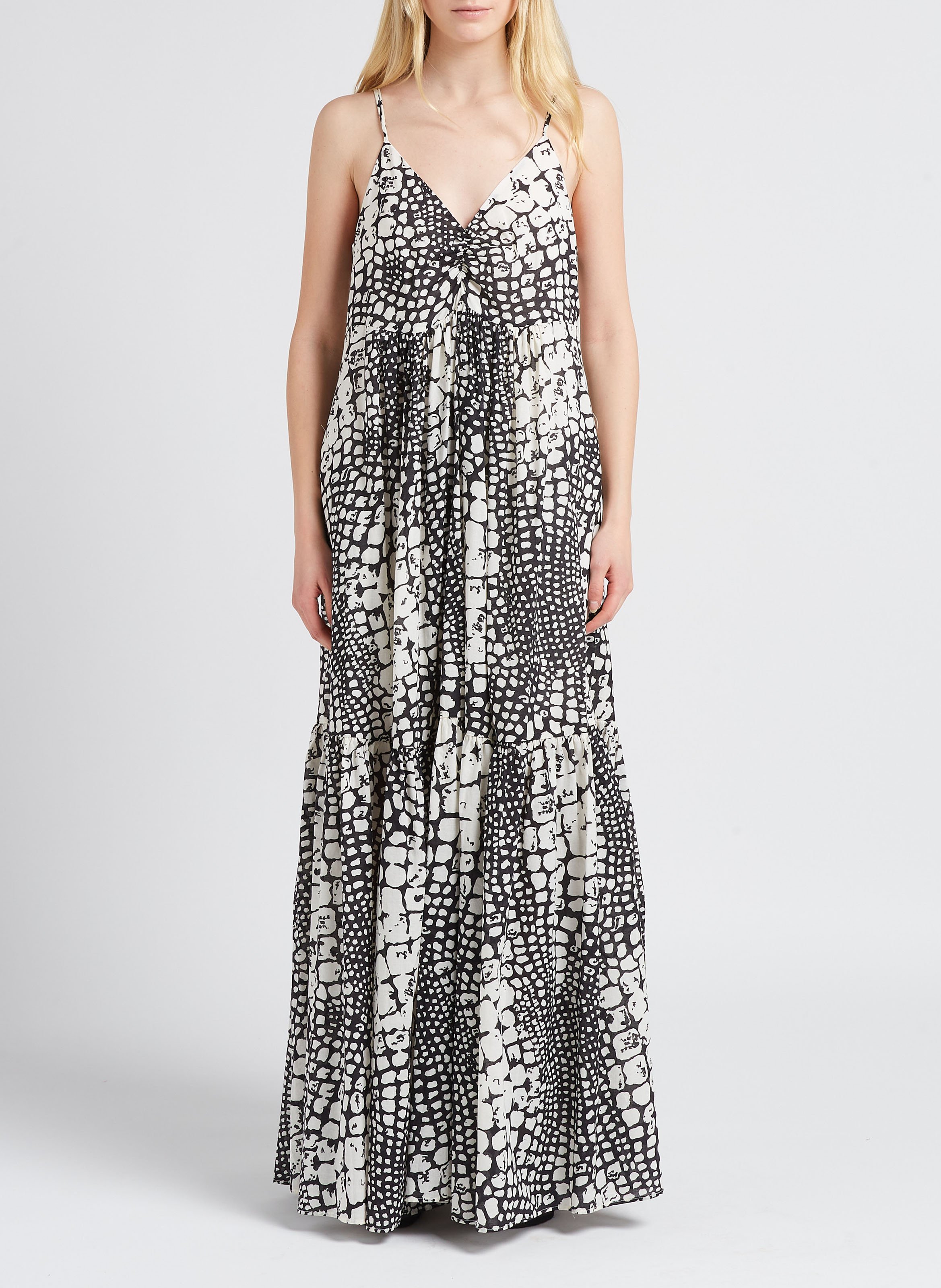 Long printed cotton V-neck dress TWINSET Multicolored