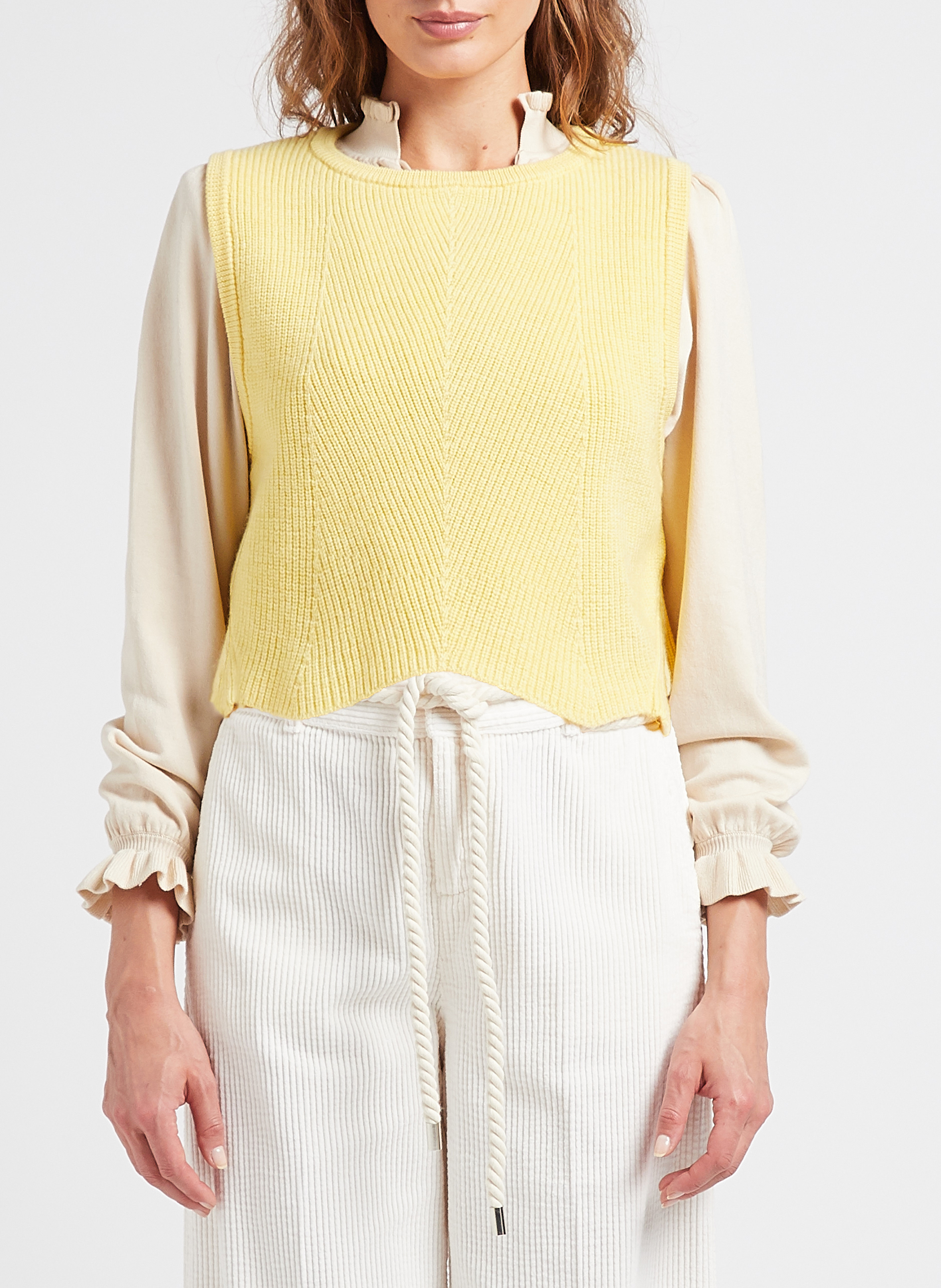 Korte, mouwloze trui | wolblend met kasjmier RITA ROW Geel