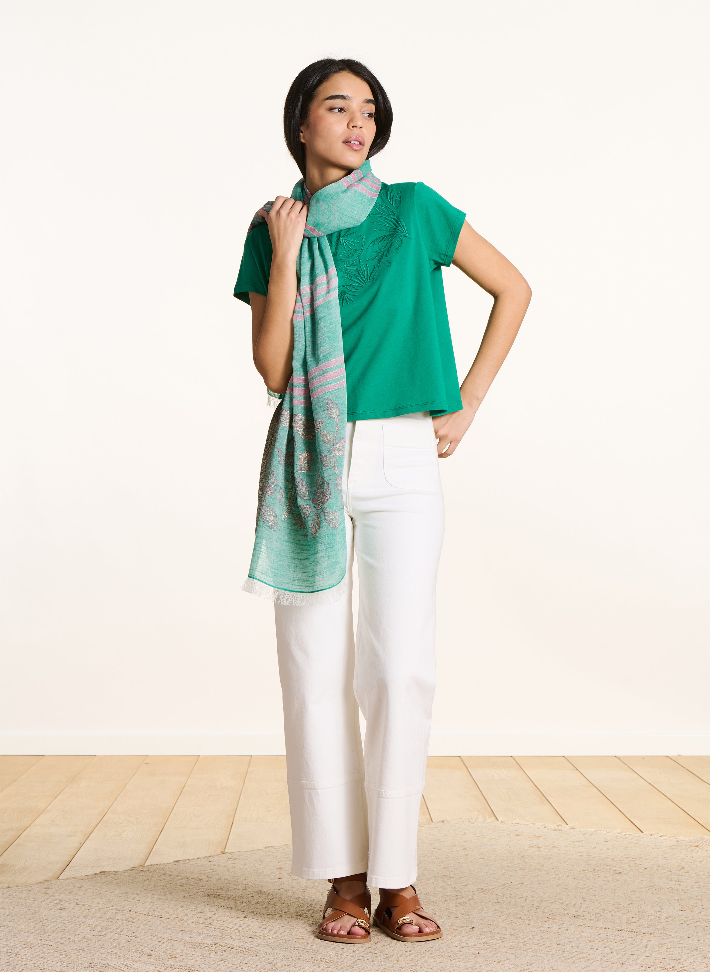 Cotton-blend floaty scarf LA FEE MARABOUTEE Green